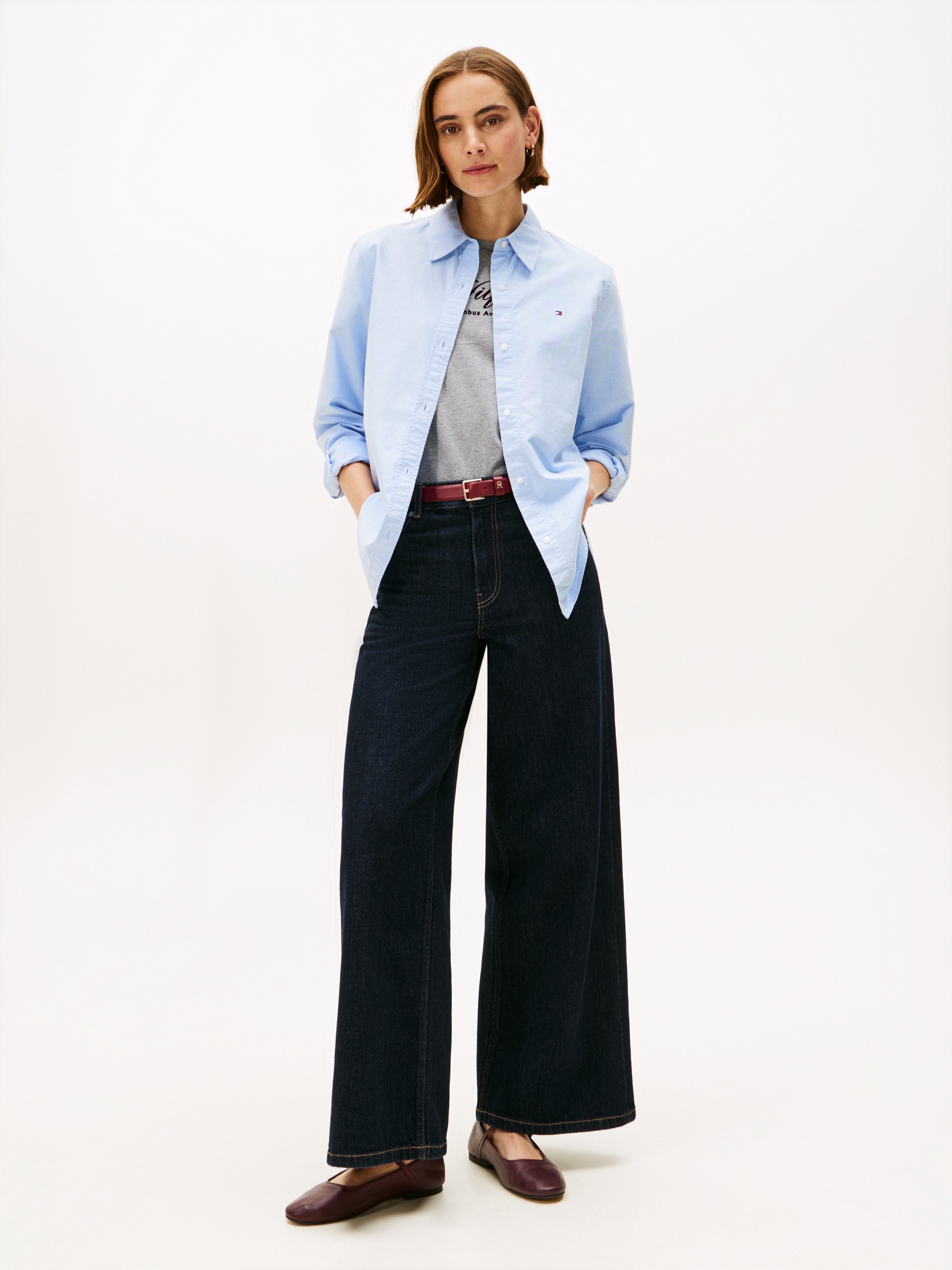 Tommy Hilfiger Hemdbluse »OXFORD RELAXED FIT SHIRT mit Hemdblusenkragen und Stickerei«, mit Streifen