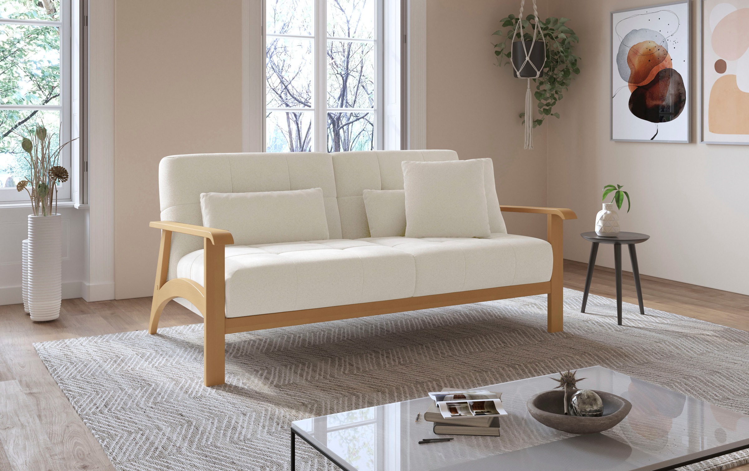 sit&more 2,5-Sitzer »Billund«, Armlehnen aus eichefarbigem Buchenholz, verschiedene Bezüge und Farben