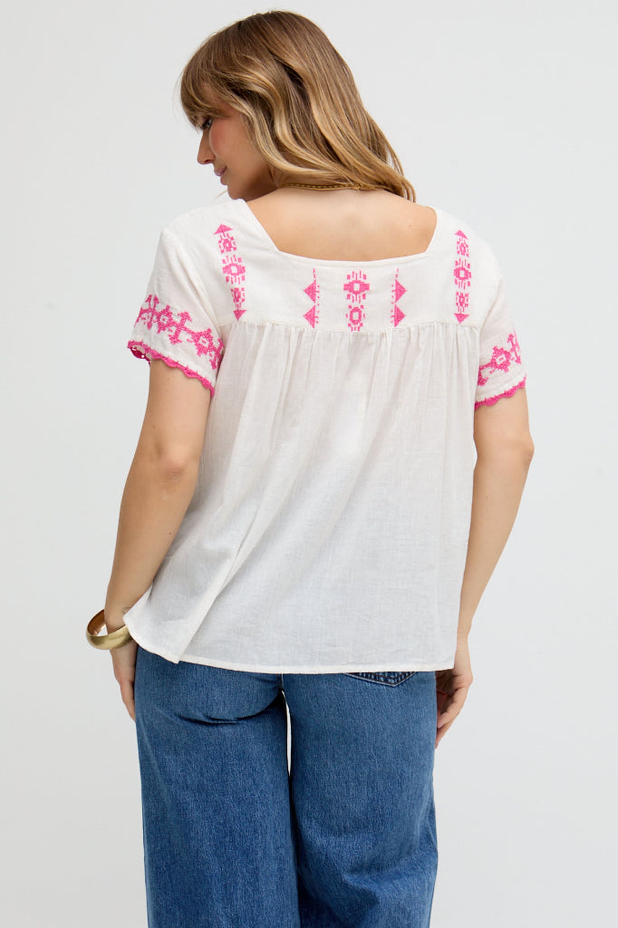 RAFFYA Hemdbluse »Flora Short Sleeve Embroidered Blouse Damen«