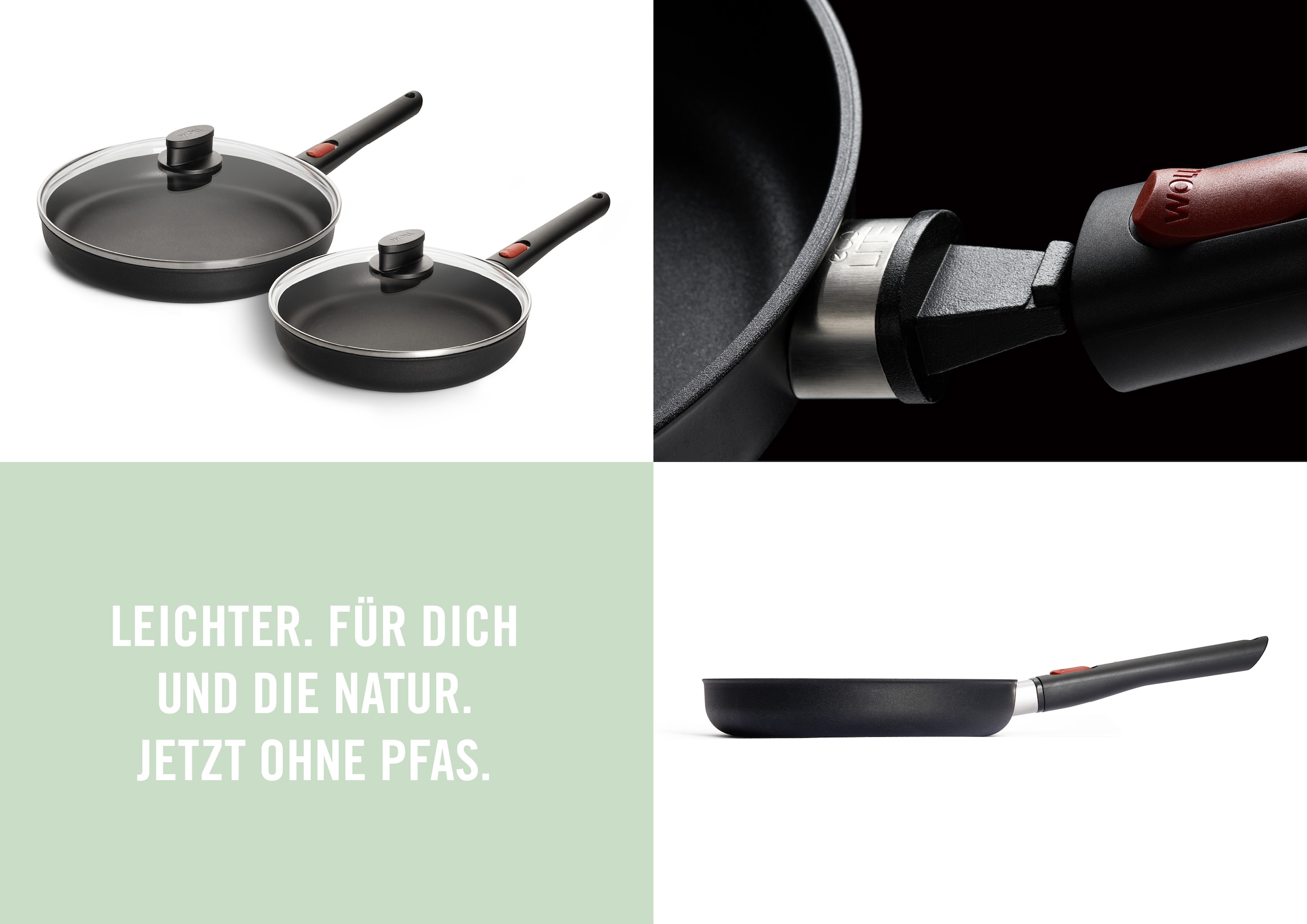 WOLL MADE IN GERMANY Pfannen-Set »Eco Lite QXR« Aluminium Set, 4 Stk. tlg. Abnehmbarer Stiel, Antihaftbeschichtet