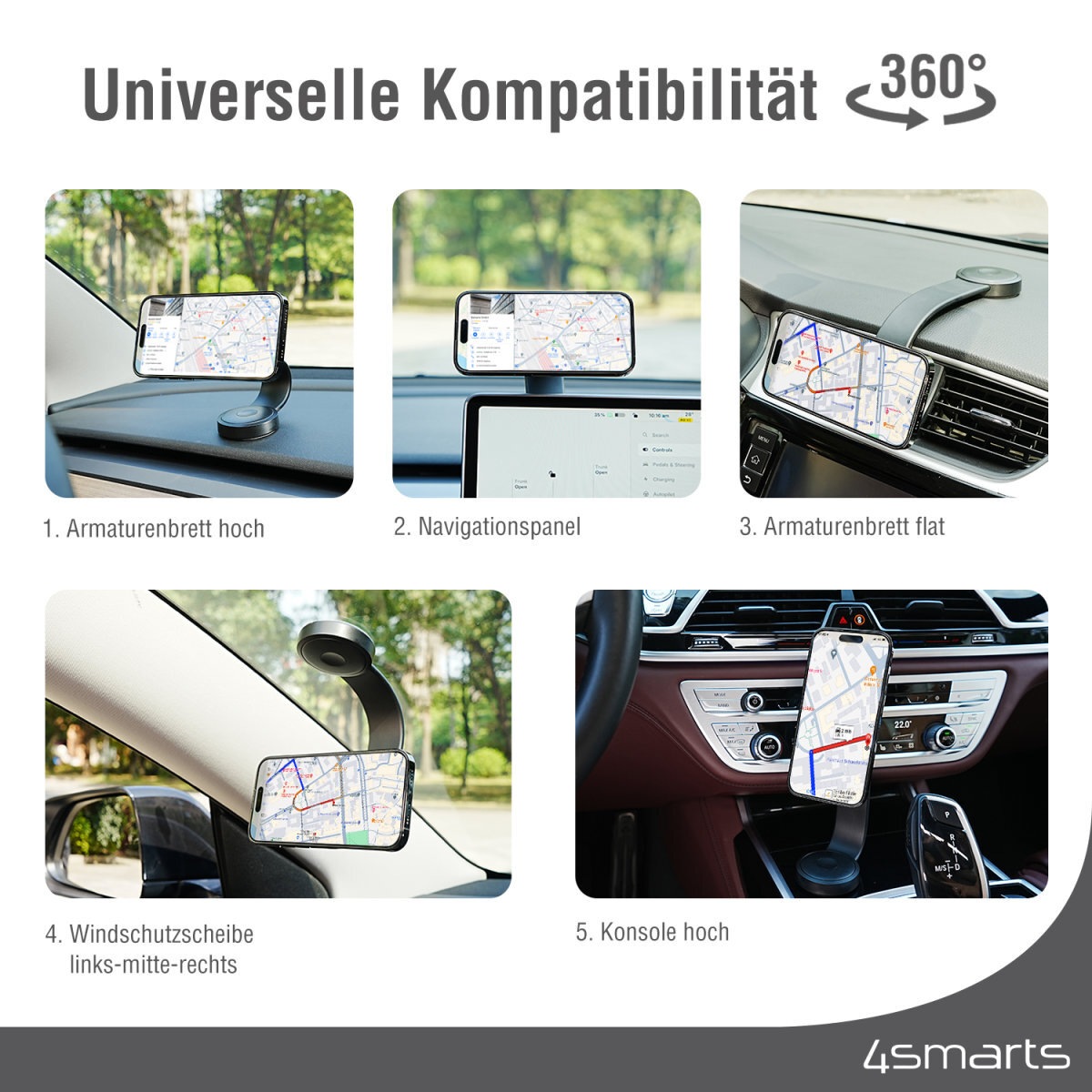 4smarts Wireless Charger »Qi2 Kfz Ladeset«, UltiMag-Ring, geeignet für Apple iPhone mit MagSafe