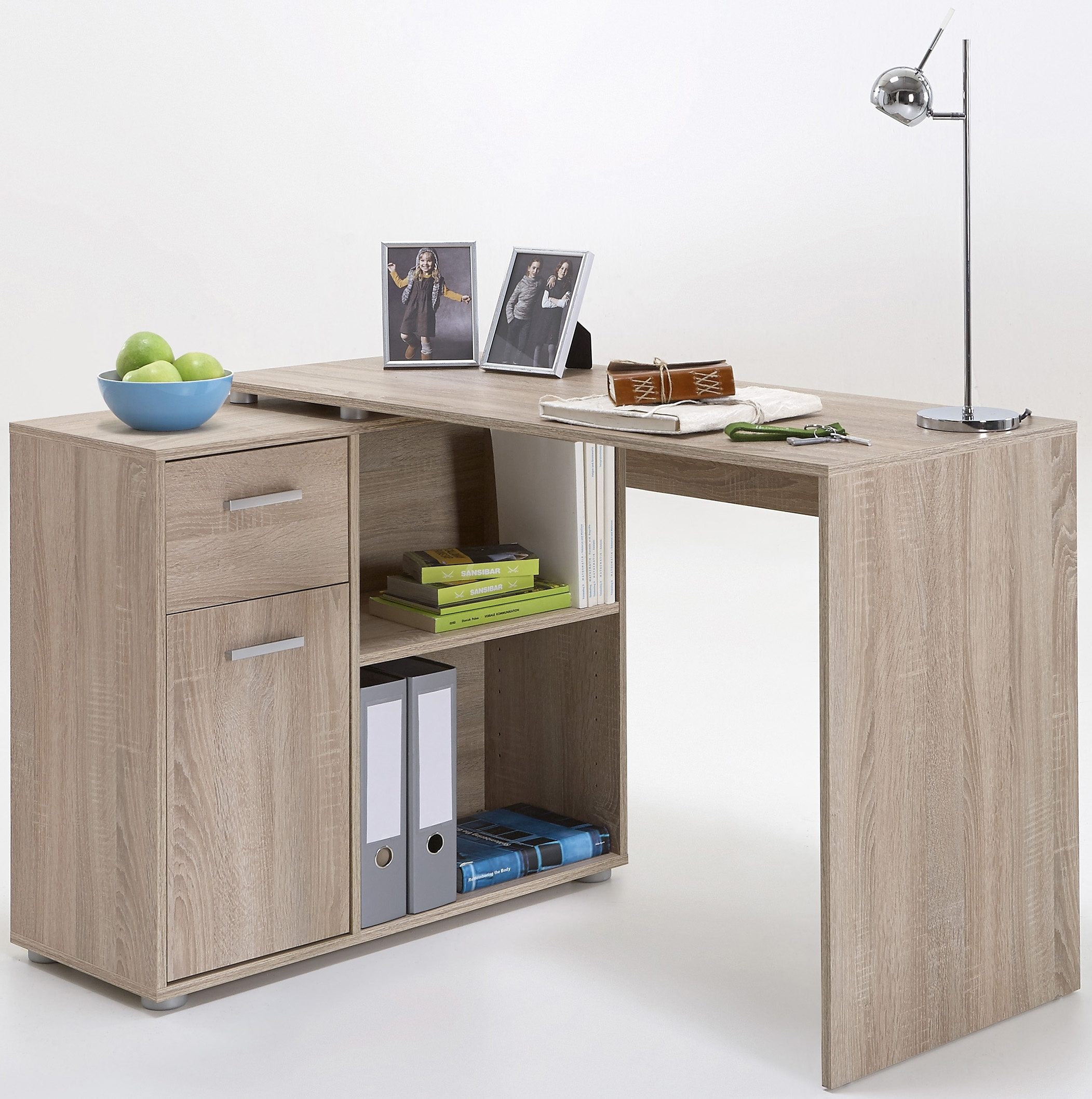FMD Eckschreibtisch »AUGSBURG«, Schreibtisch/Sideboard m. Stauraum, beidseitig montierb., 117/148 cm