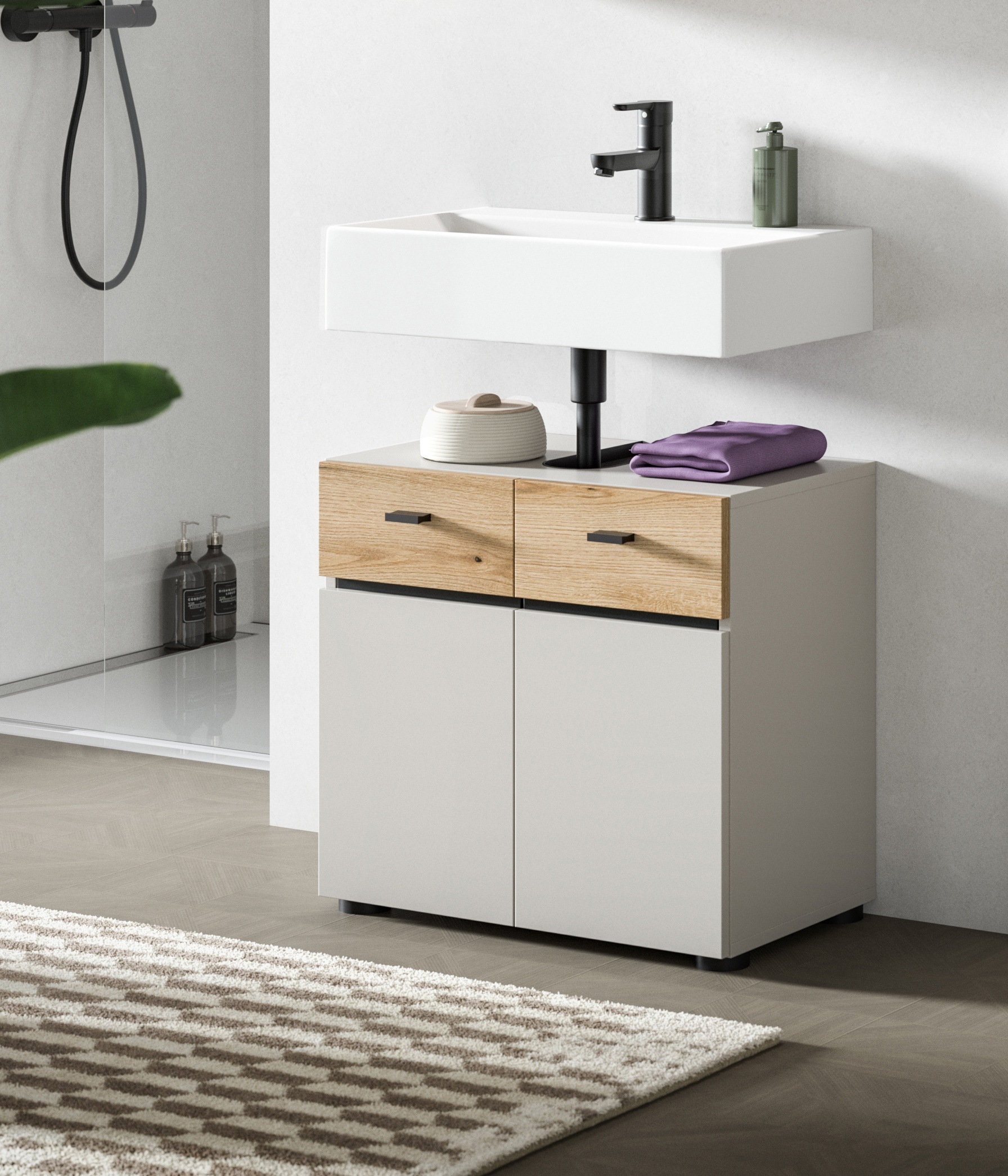 welltime Waschbeckenunterschrank "VANN, Breite 60cm, 2 Türen, 2 Fächer, mit günstig online kaufen