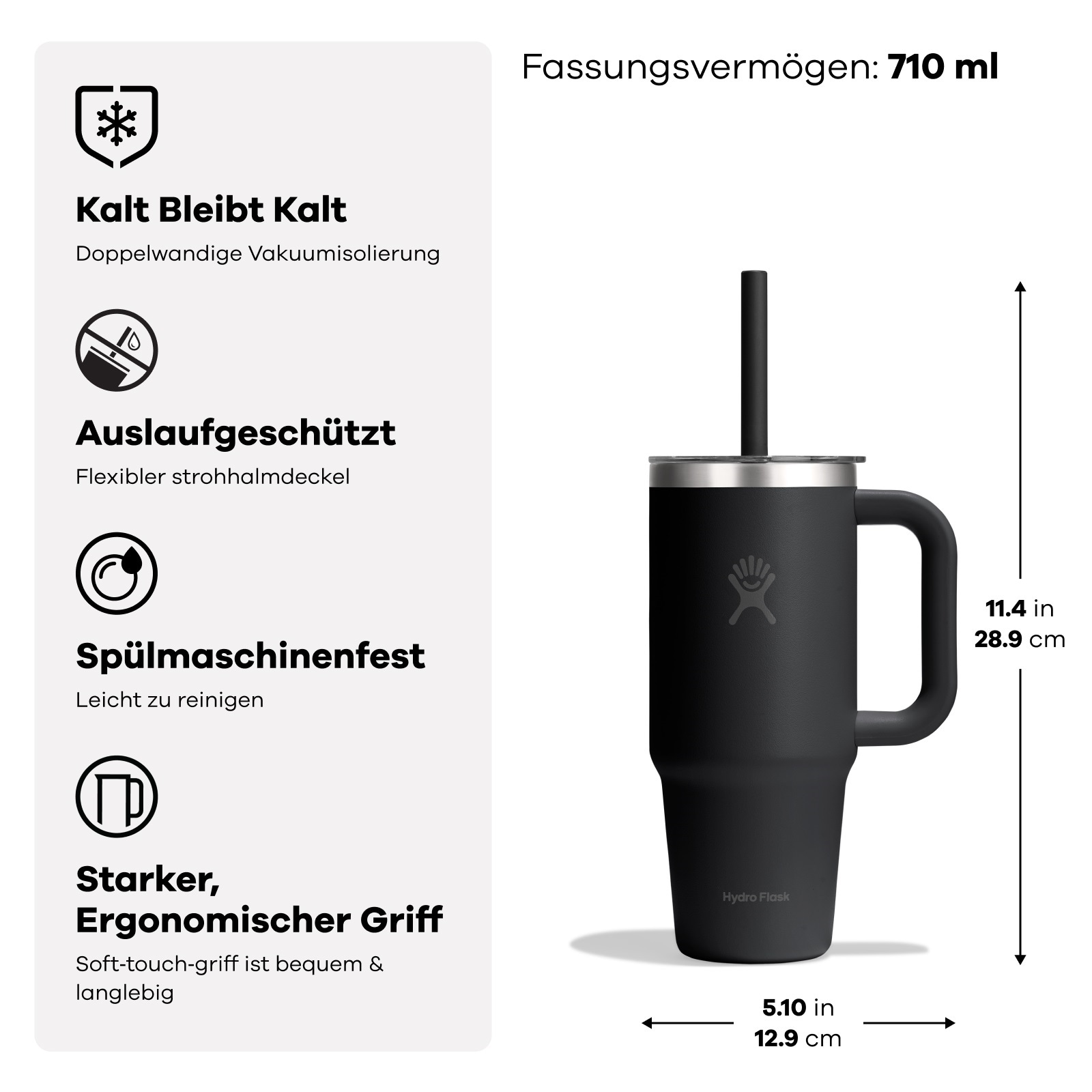 Hydro Flask Thermobecher »24 OZ Travel Tumbler Clear Lid, 710 ml« Kompatibel mit Eindrückzubehör der Größe Medium