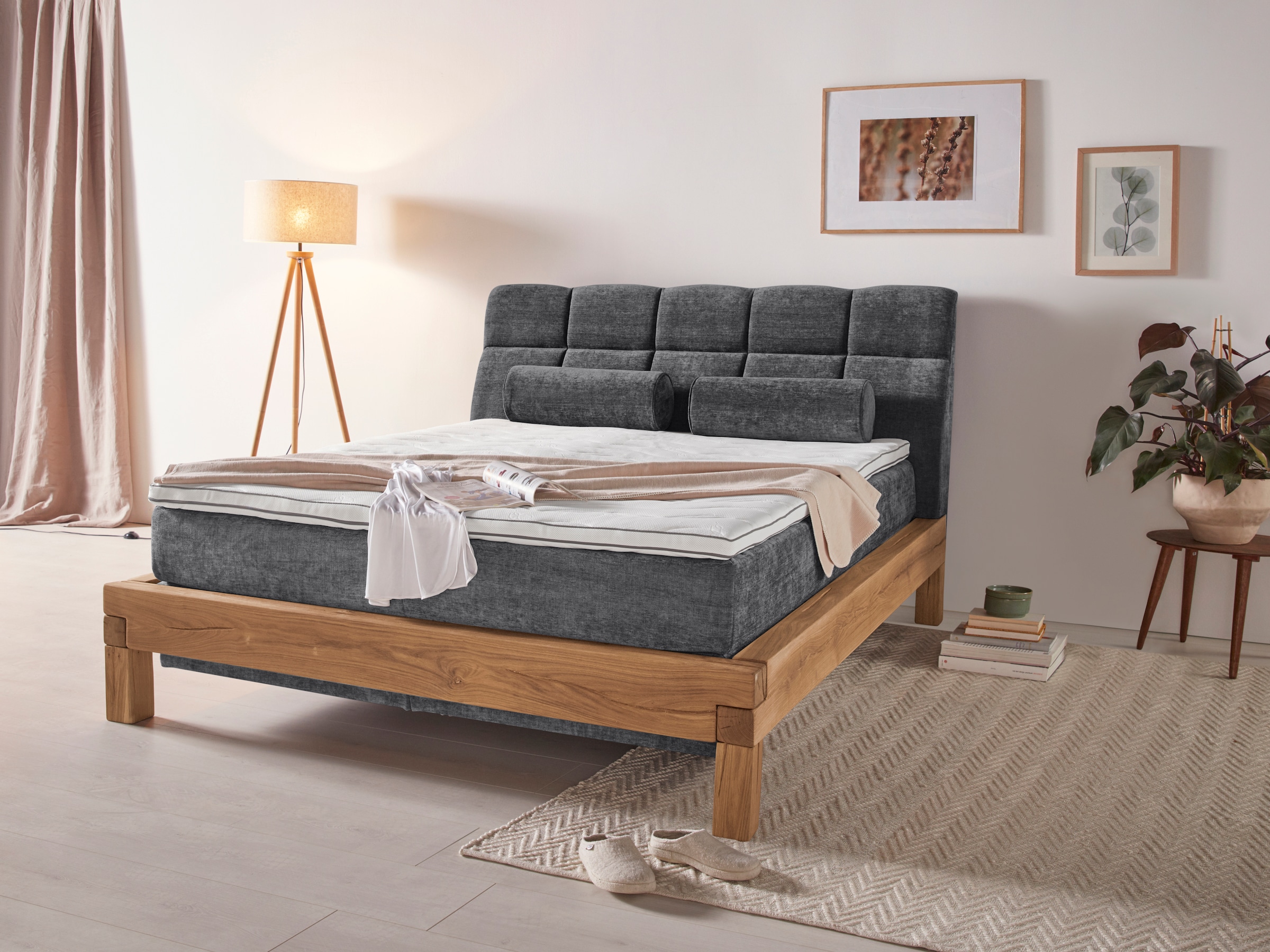 Boxspringbett HOME AFFAIRE "Villads", grau (ferro), B:179cm L:231cm, Komplettbetten, Boxspringbett, Liegefläche: 160/200 cm aus Balkeneiche, Inside-Boxspring-Unterbau 7