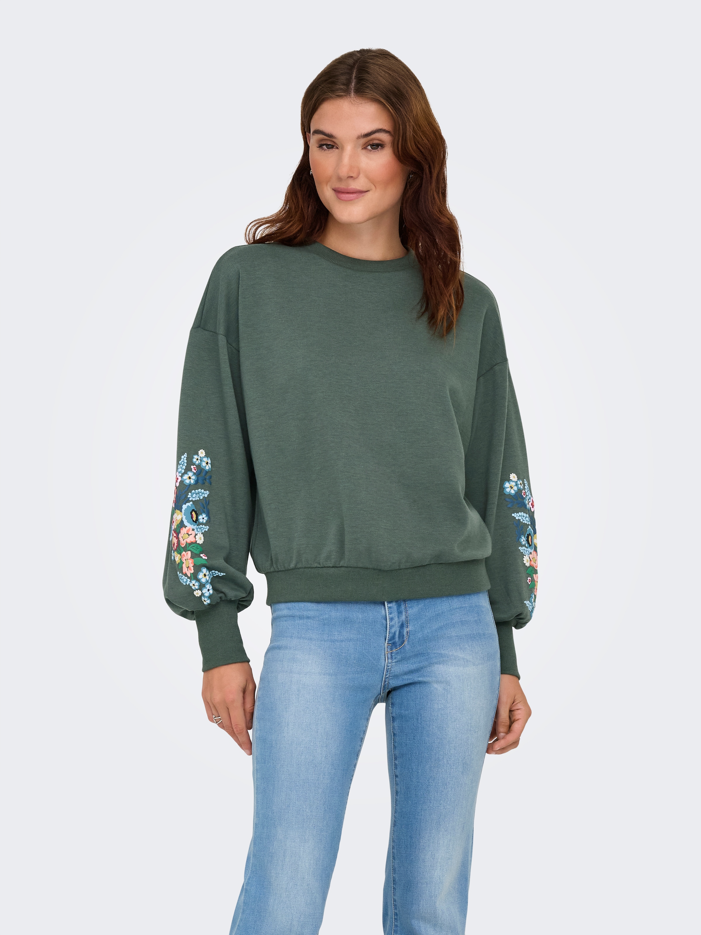 ONLY Sweatshirt "ONLBROOKE L/S O-NECK FLOWER SWT", Baumwollmischung, regula günstig online kaufen