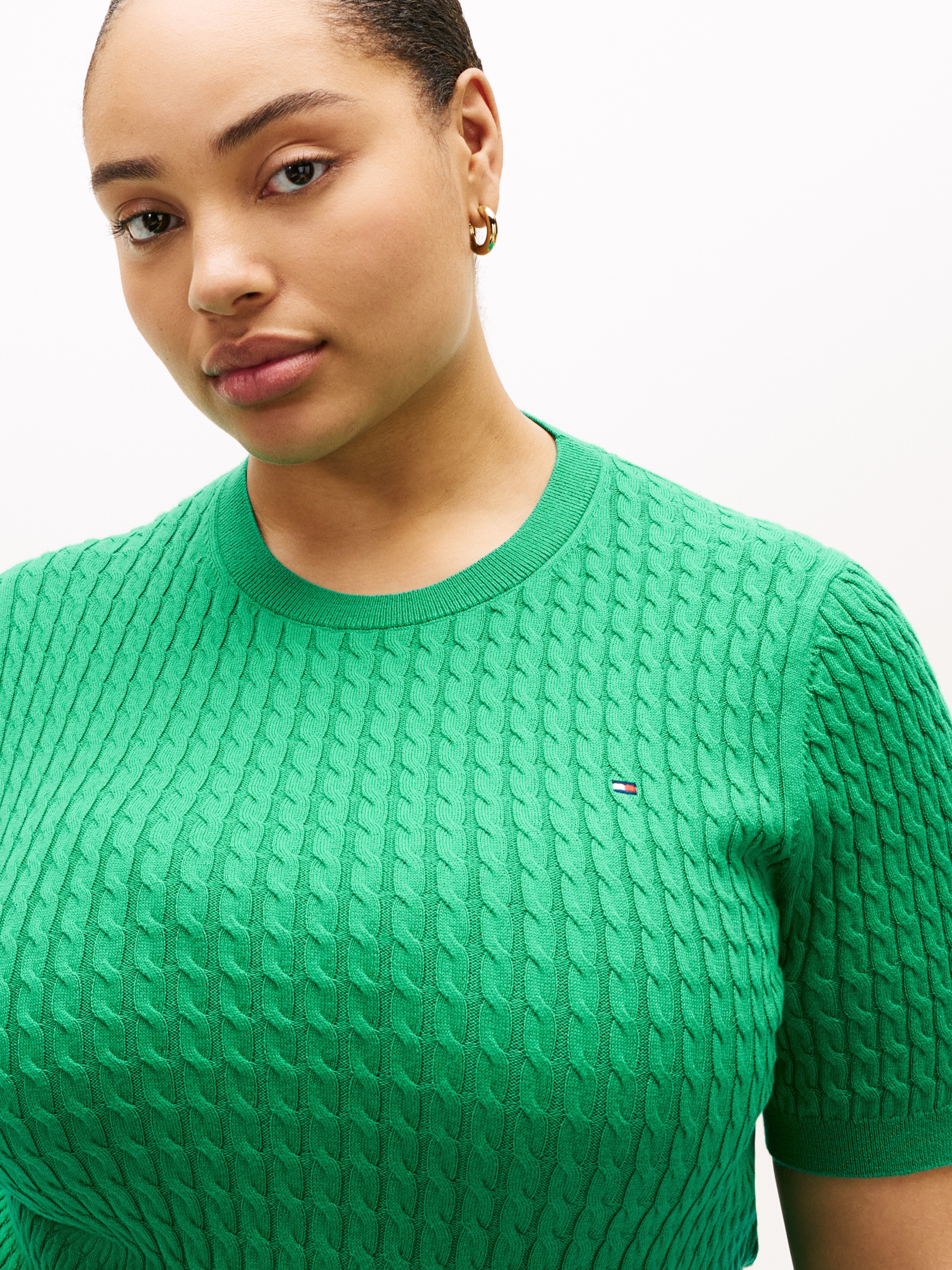 Tommy Hilfiger Curve Rundhalspullover "CRV CO CABLE FINE GG CNK S/S SWT" in günstig online kaufen