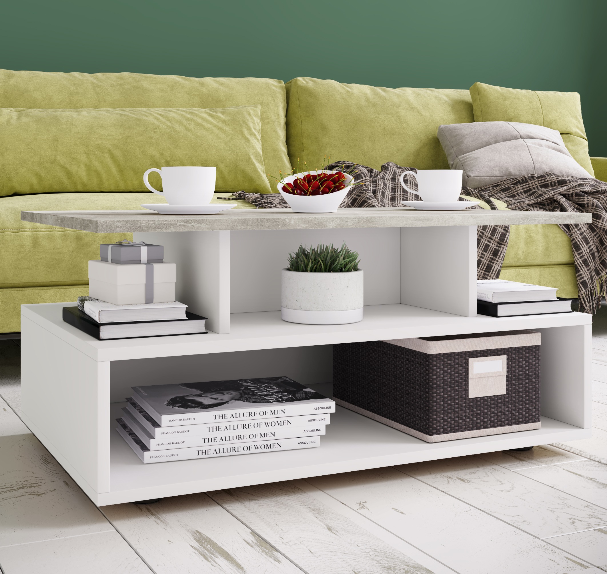 VCM Esila Coffee Table White/Concrete 80x50x40cm 2