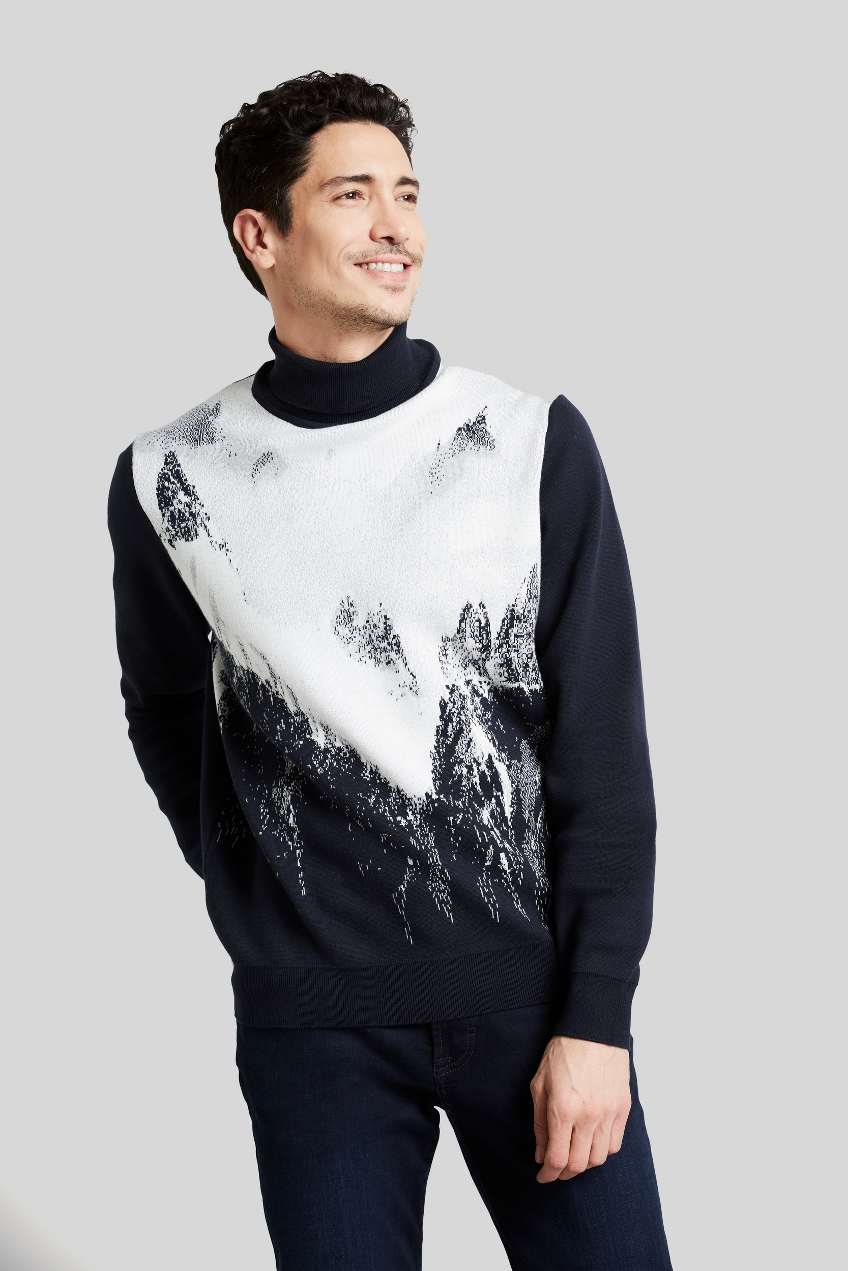 bugatti Rollkragenpullover, mit winterlichem Bergmotiv