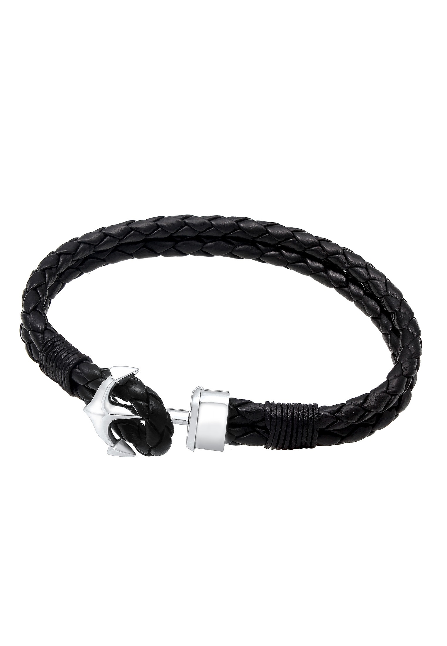 Kuzzoi Armband »Herren Basic Anker Echtleder Geflochten 925 Silber«