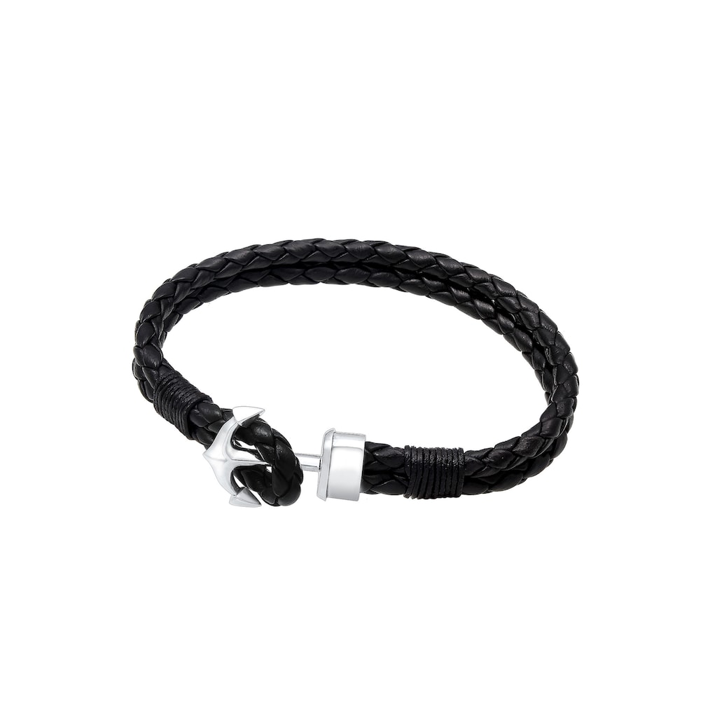 Kuzzoi Armband »Herren Basic Anker Echtleder Geflochten 925 Silber«