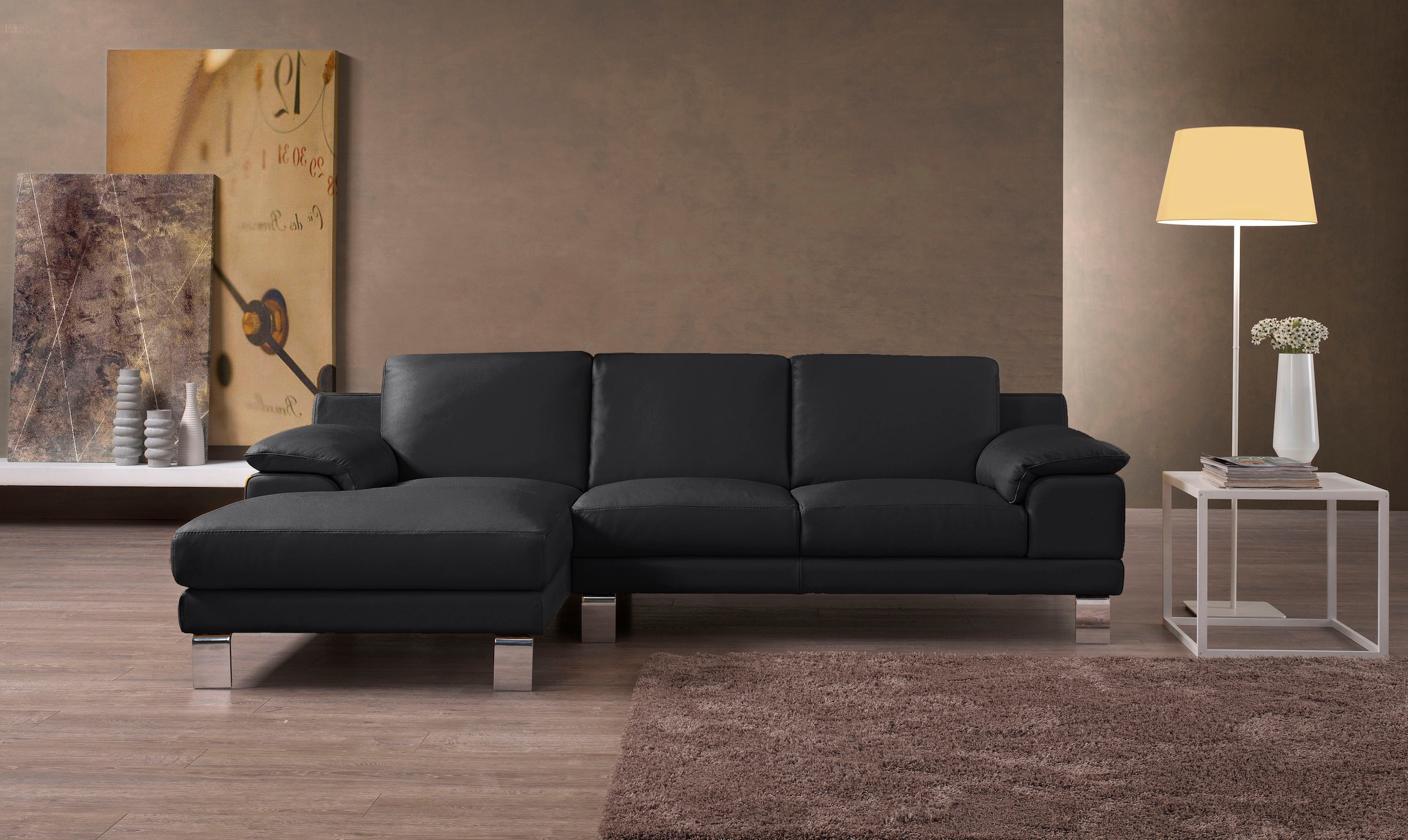 Egoitaliano Ecksofa "Shakira, Design & Sitzkomfort auf hohem Niveau, Breite 236cm, L-Form" mit Recamiere, L-Form, edle Füße