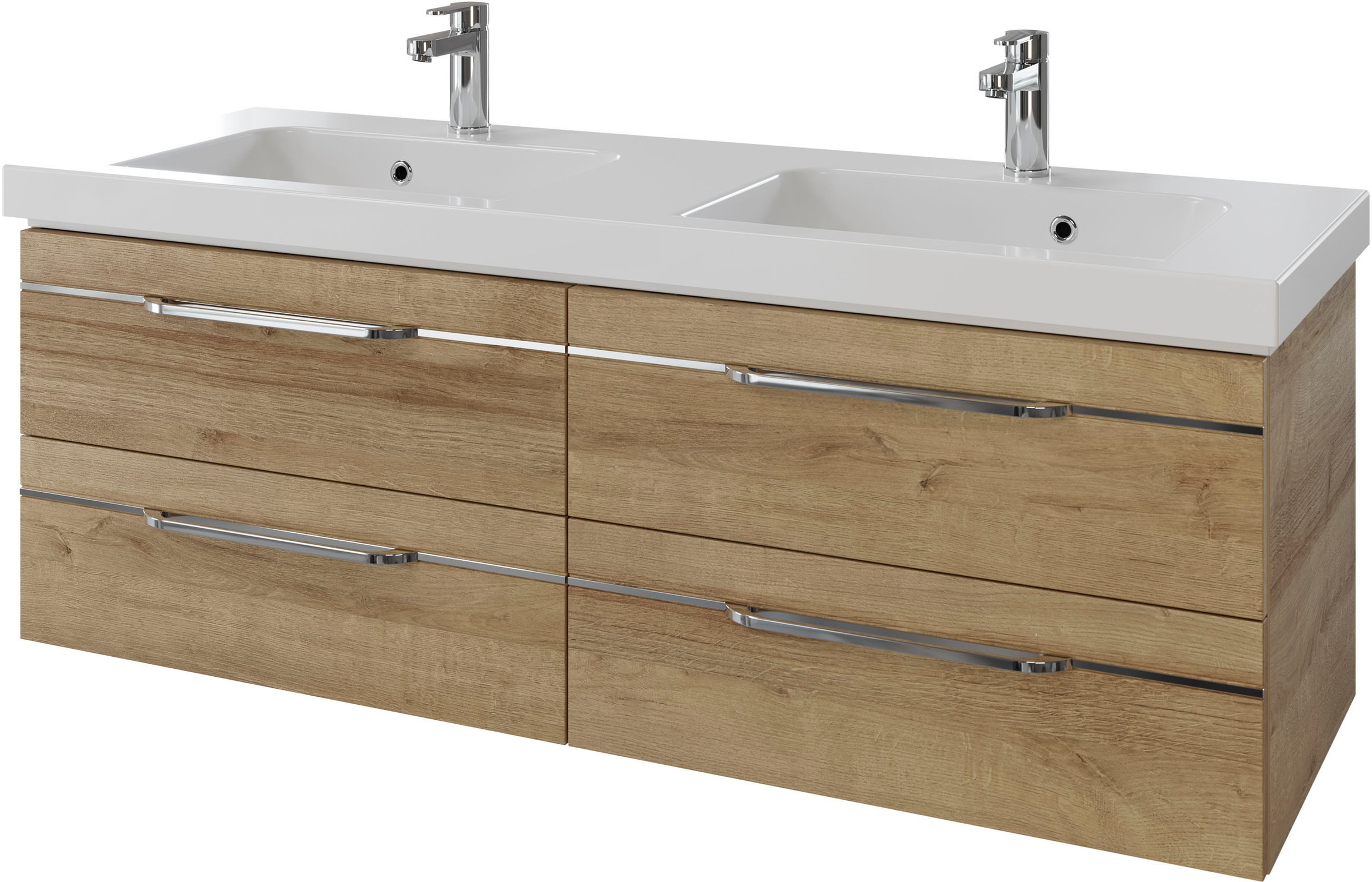 Saphir "Serie Balto Mineralmarmor-Waschtisch mit Unterschrank, 147,8 cm breit" 2 Stk. tlg. Doppel-Waschplatz mit 4 Schubladen, in verschiedene Ausführungen