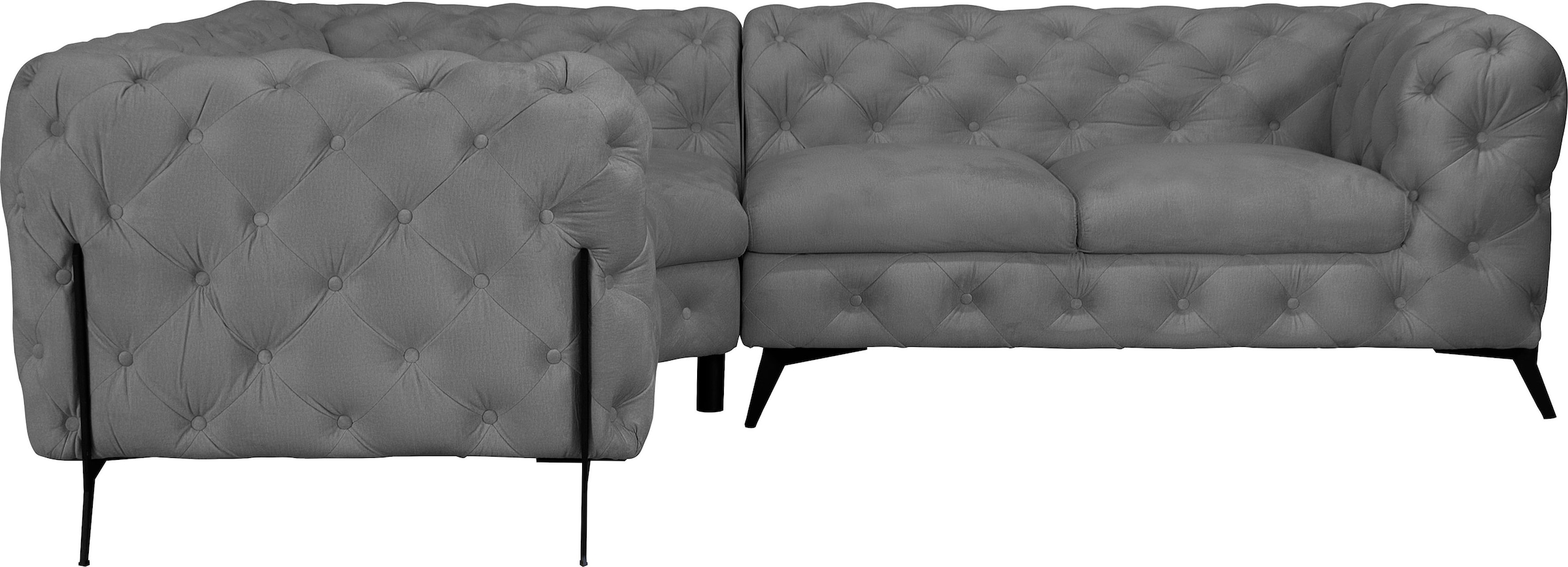 Leonique Chesterfield-Sofa "Amaury L-Form", moderne Chersterfield-Optik, Breite 262 cm, Fußfarbe wählbar