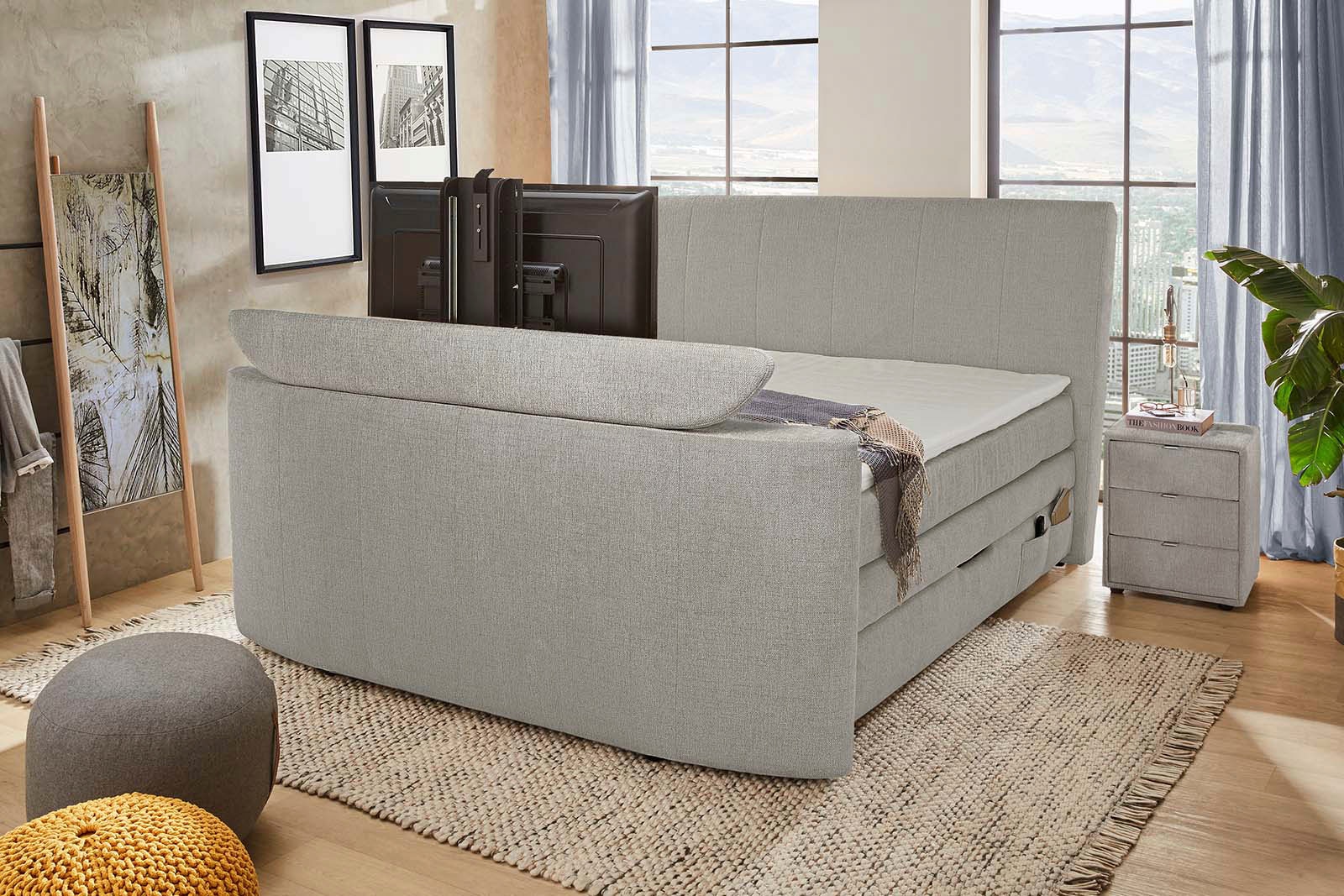 Jockenhöfer Gruppe 1100000002199 "Bel Air erhältlich in der Größe 180x200cm" mit versenkbarem TV-Lift und Fernbedienung, Bettkasten/Stauraum