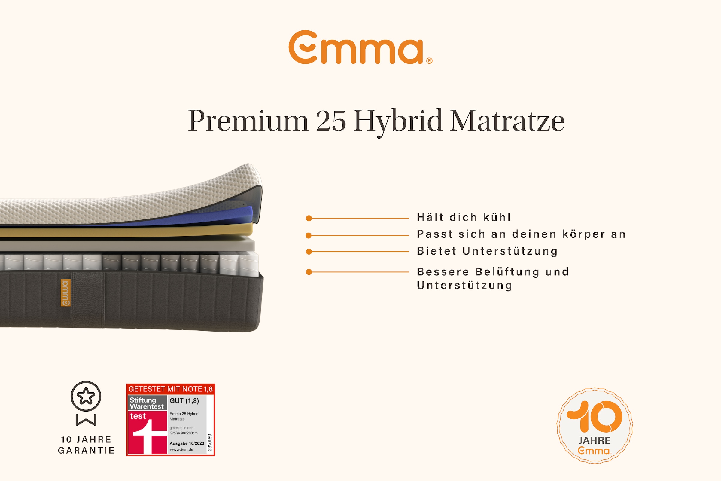 Emma Taschenfederkernmatratze »Emma 25 Hybrid«, 25 cm hoch, Raumgewicht: 35 kg/m³, (1 St., 1-tlg.)