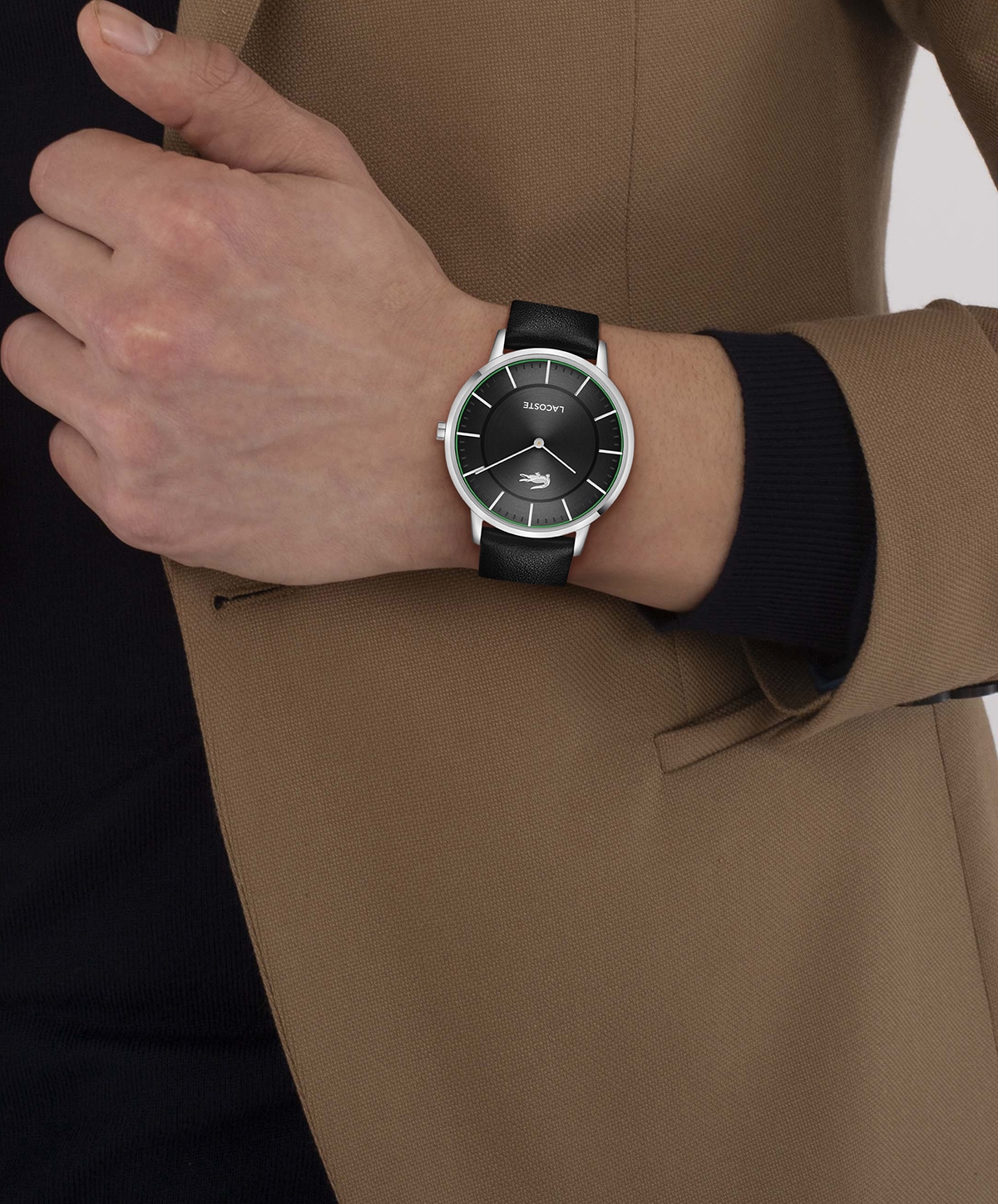 Lacoste Quarzuhr »CROCORIGIN«, Armbanduhr, Herrenuhr, Lederarmband, analog, Glassteine