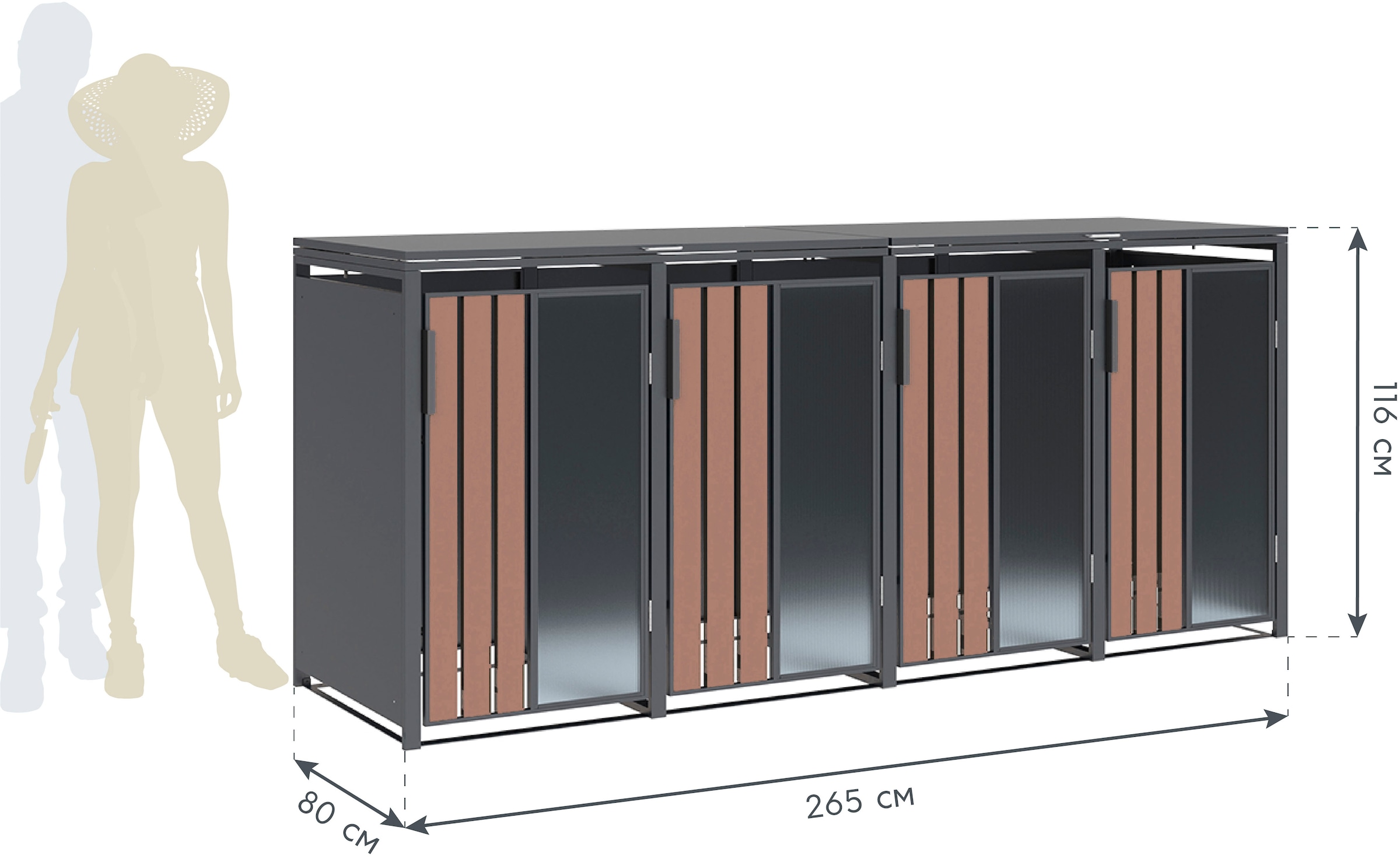 WESTMANN Mülltonnenbox »Status 4« BxTxH: 265x80x116 cm, für 4x240 L Mülltonnen