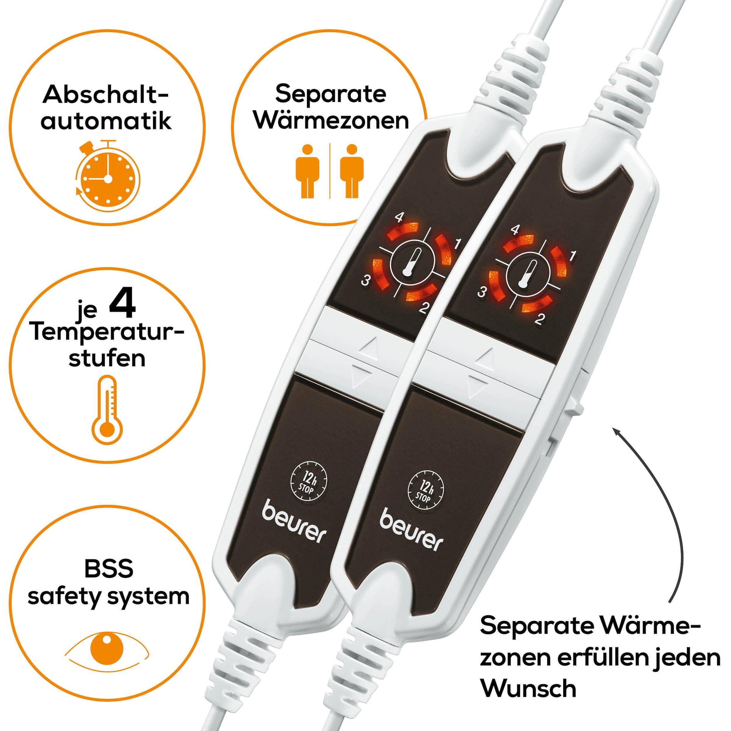 BEURER Doppel-Wärmebett »UB 68 XXL für zwei Personen, Wärme pro Seite separat steuerbar«, Maschinenwaschbar, 4 Temperaturstufen, mit Rückschaltautomatik