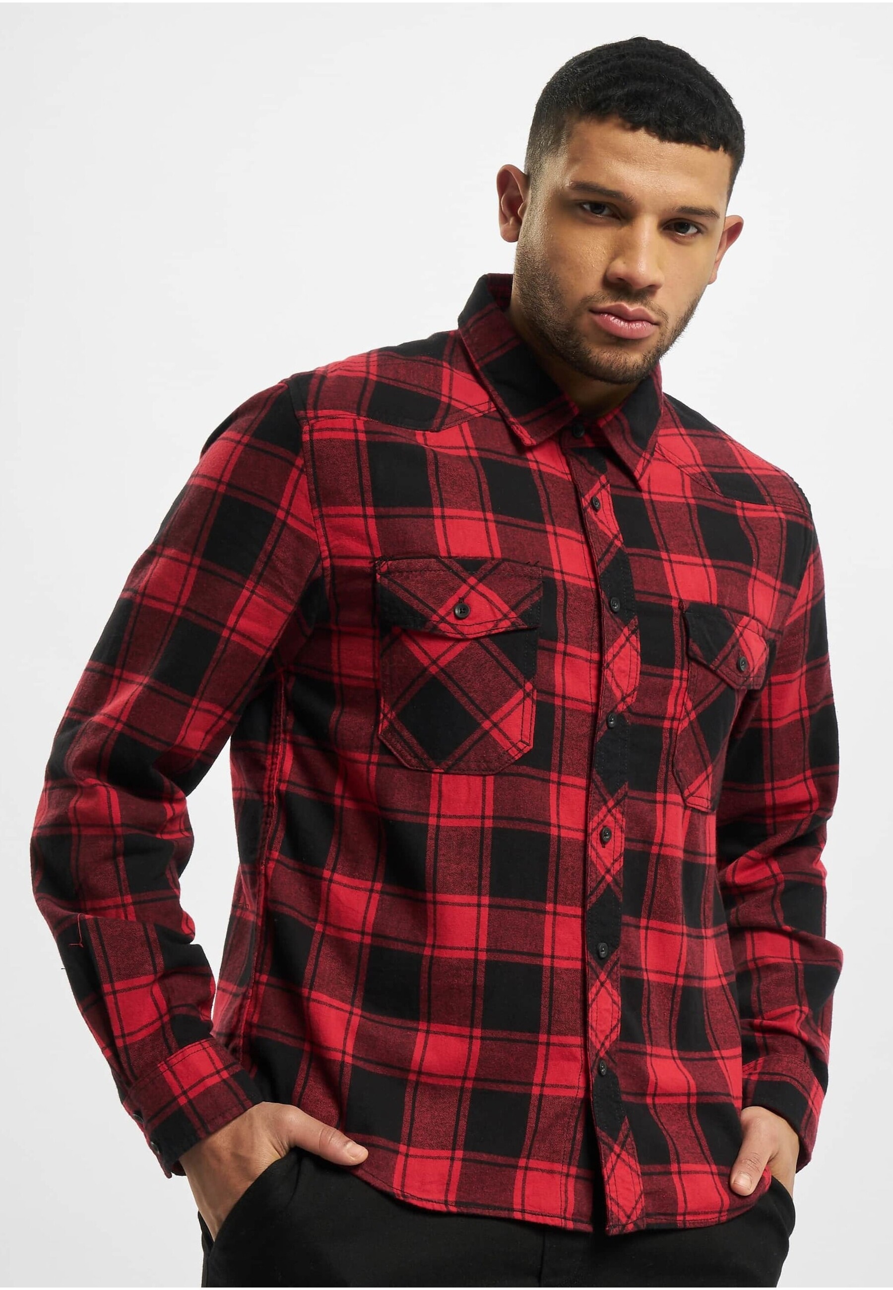 Brandit Check Long Sleeve Shirt Red/Black L Boys 2