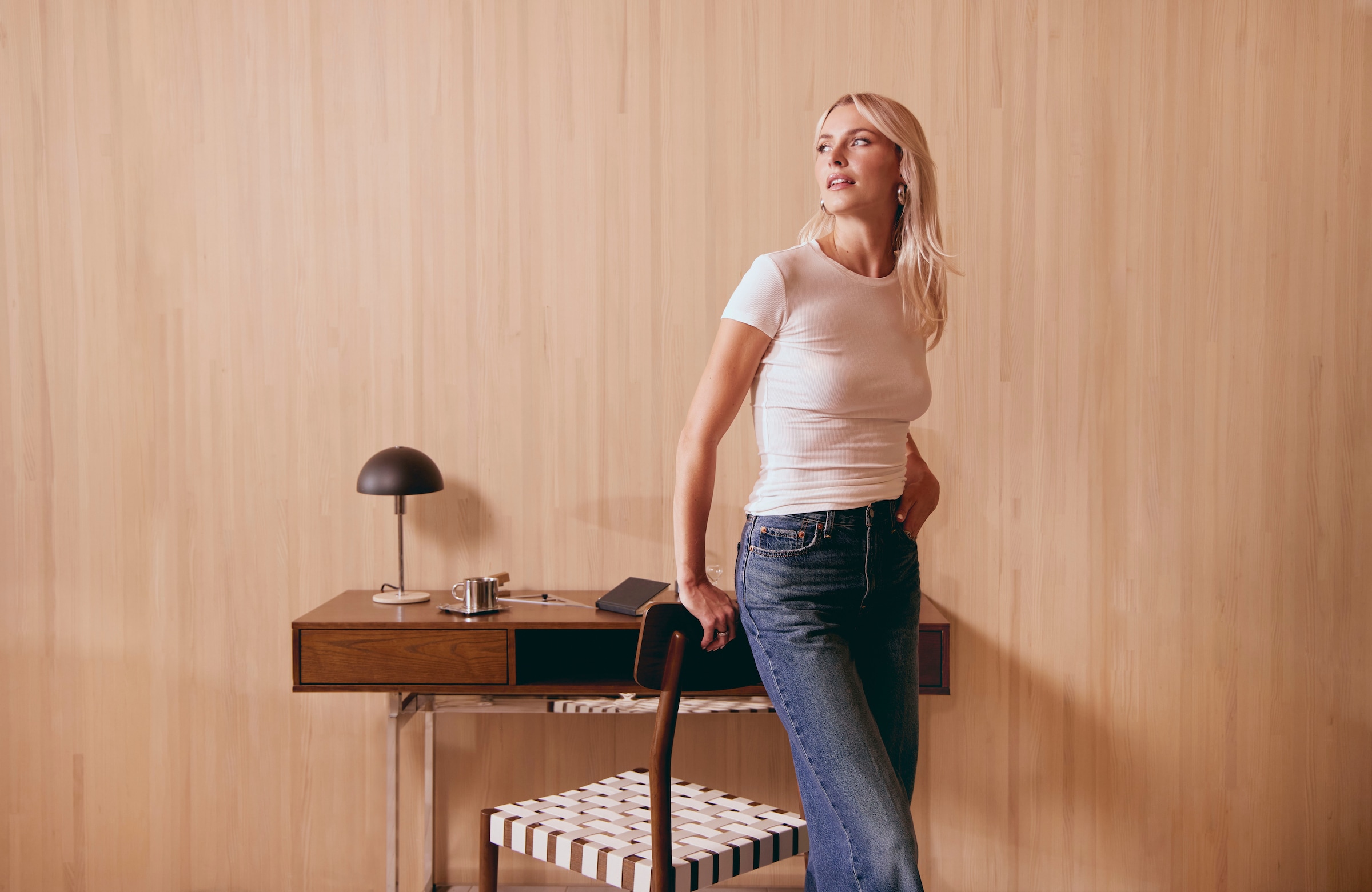 LeGer Home by Lena Gercke Schreibtisch »Danuta«, Furnierholz, Kufen aus Edelstahl, Breite 140 cm