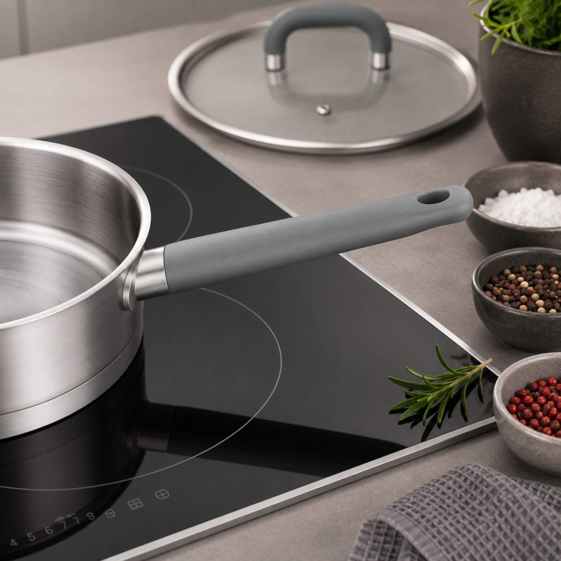 Mulex Bratpfanne »LUGANO« Edelstahl 18/10 mit Deckel, Messskala, Schüttrand, Kapselboden, Ø 24 cm, Induktion