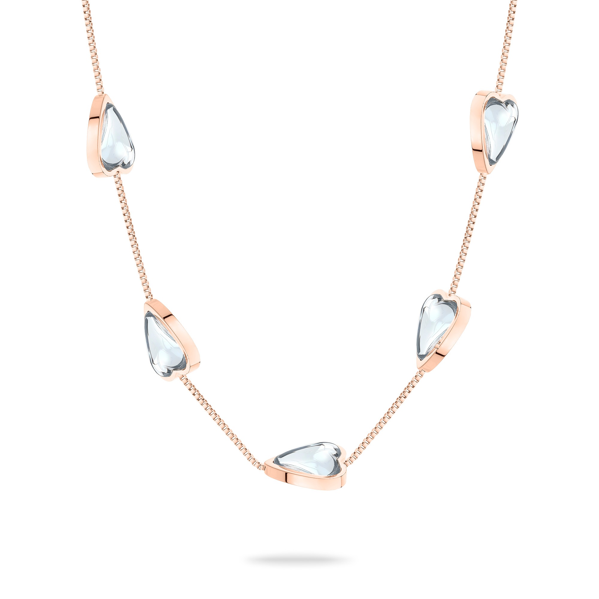 Damen Edelstahlkette "Schmuck Geschenk Halskette Glass Heart", Edelstahl, L: 45 B: 1,3mmroségoldfarben, transparent, LIEBESKIND BERLIN, Edelstahl,