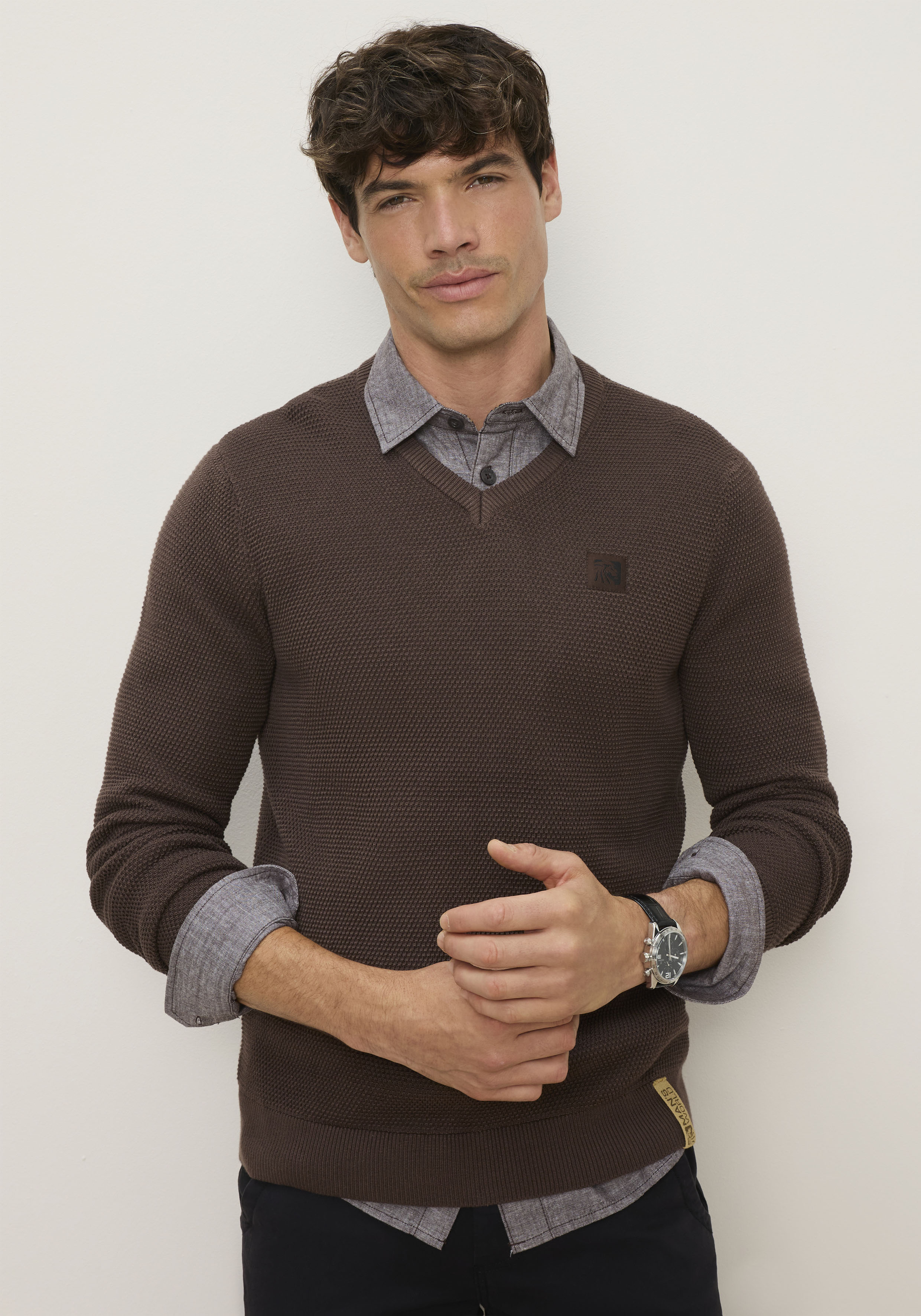 Mans World V-Ausschnitt-Pullover "Neue Kollektion Highlight Strickstruktur" Strickmaterial, Rippbündchen am Ausschnitt, Regular Fit Passform