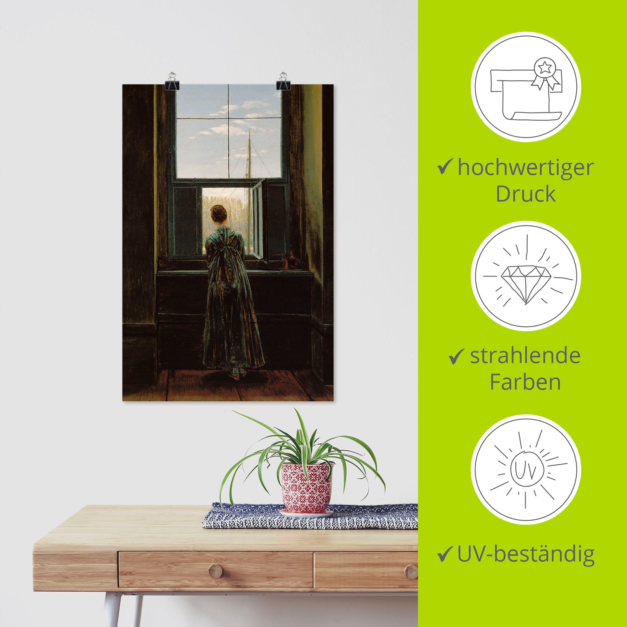 Artland Wandbild »Frau am Fenster. 1822(?)«, Frau, (1 St.), als Alubild, Outdoorbild, Leinwandbild, Poster in verschied. Größen