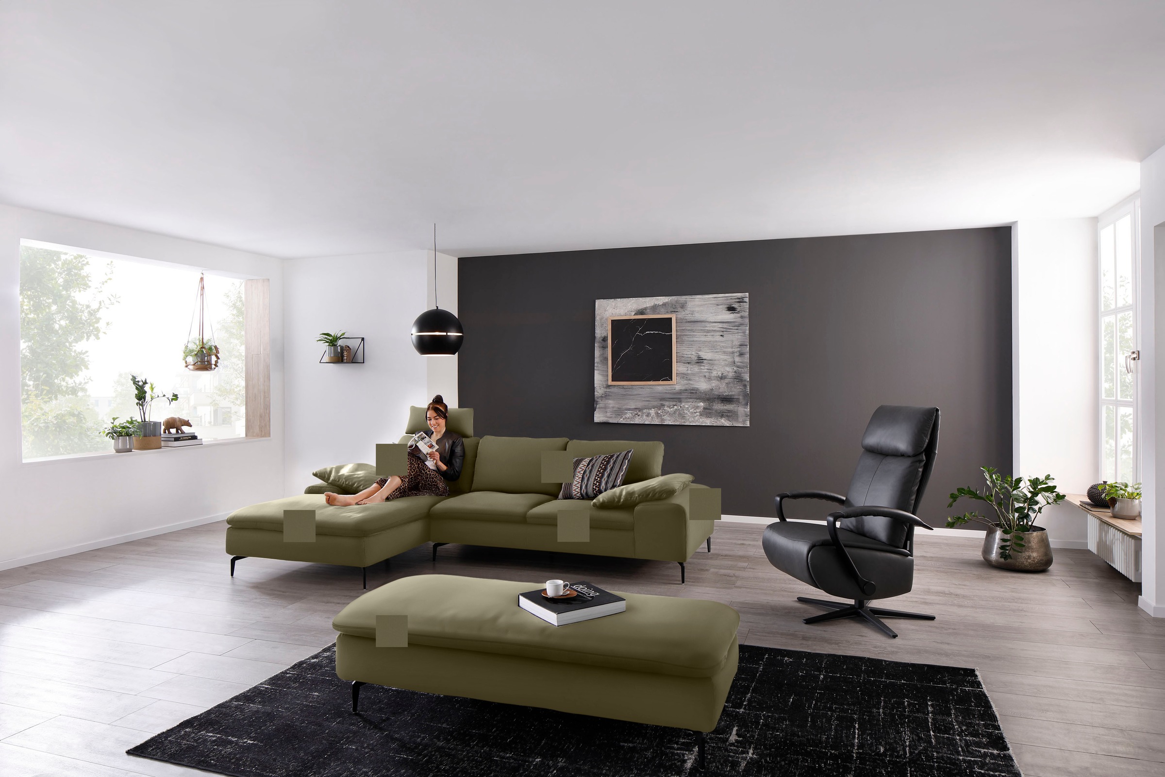 W.SCHILLIG Ecksofa "valentinoo, Designsofa, bequem, elegant und zeitlos, L-Form" inklusive Hocker, mit Sitztiefenverstellung, Breite 299 cm