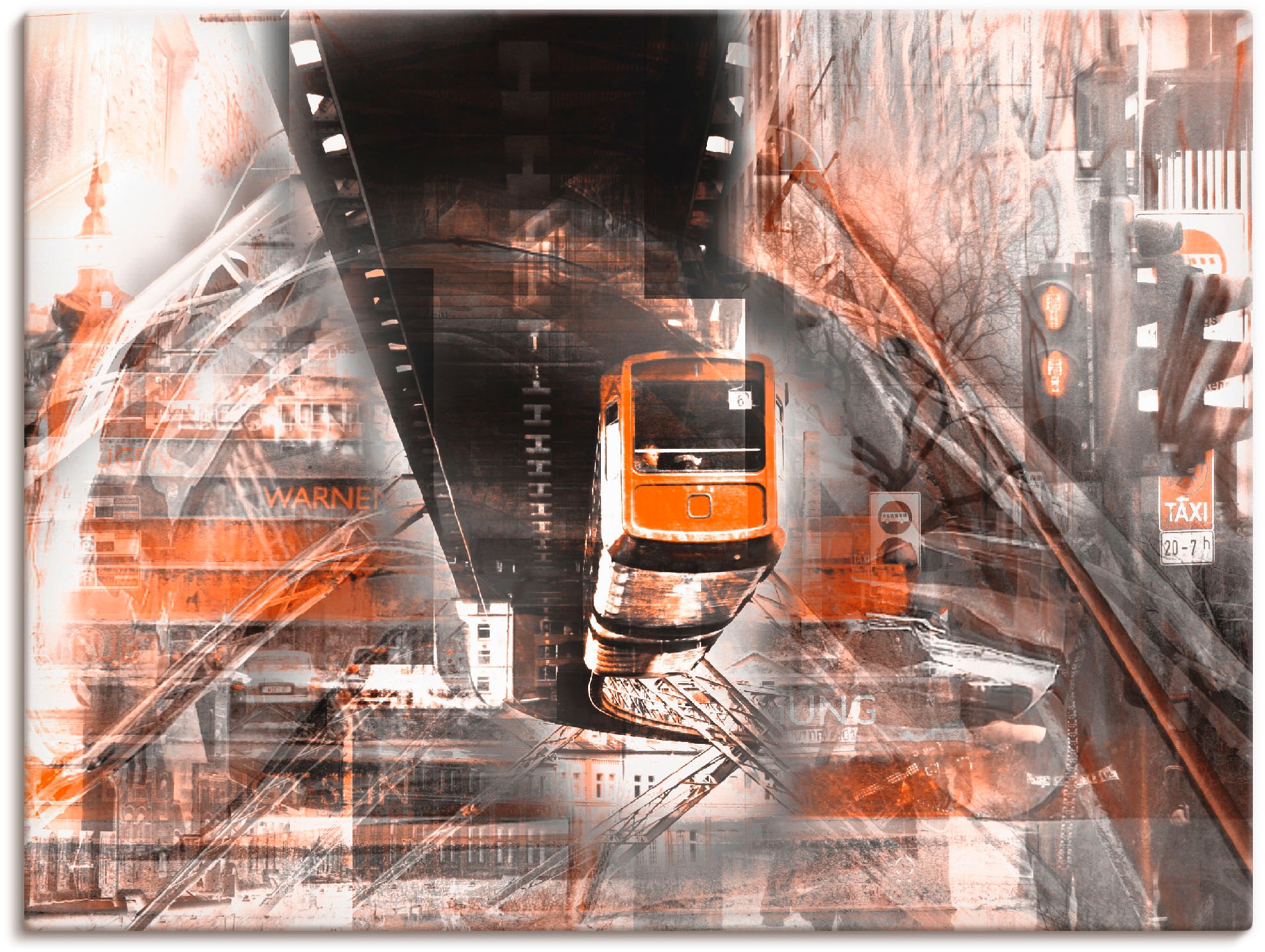 Artland Leinwandbild »Wuppertal Skyline abstrakte Collage«, Züge, (1 St.), auf Keilrahmen gespannt