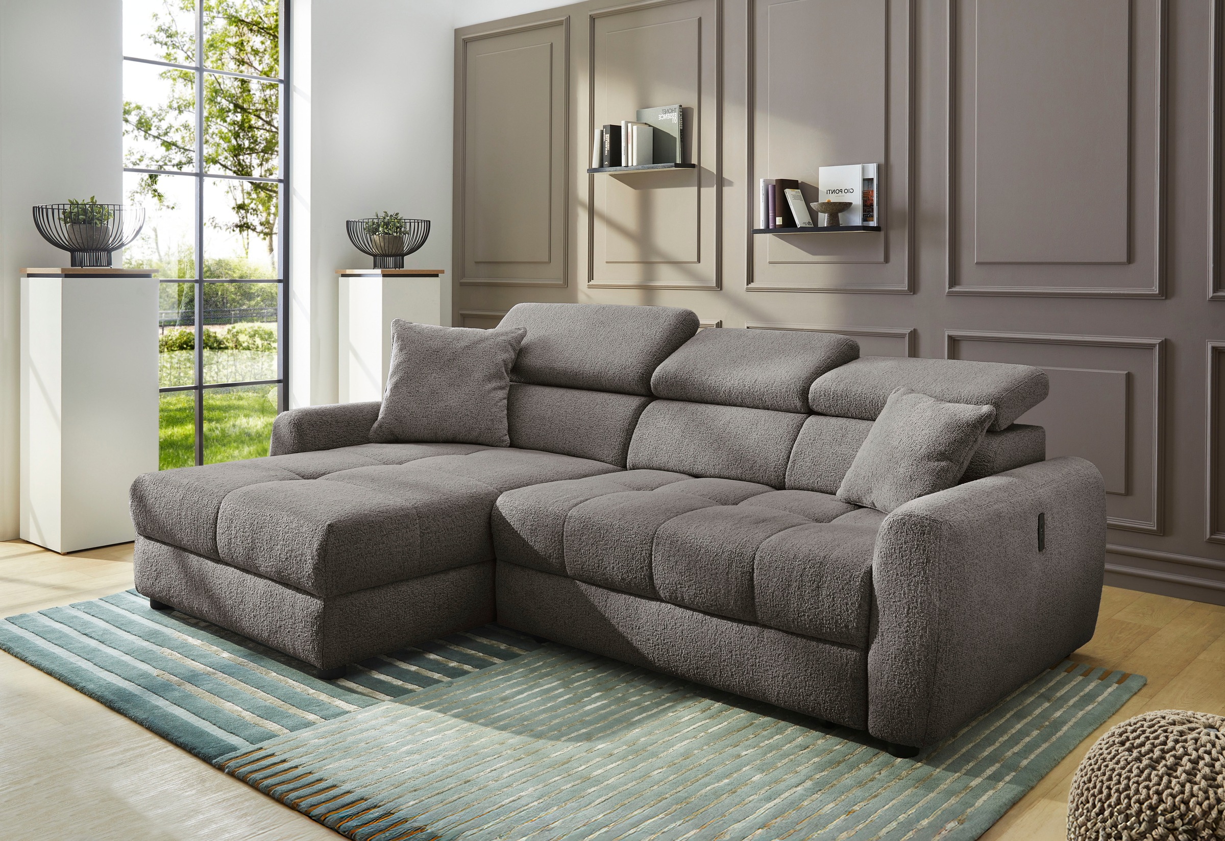 Jockenhöfer Gruppe Ecksofa »Move, L-Form, B: 270cm, mit 60 cm elektr. Sitztiefenverstellung« 140kg Belastbarkeit je Sitz, verstellbaren Kopfstützen & Zierkissen