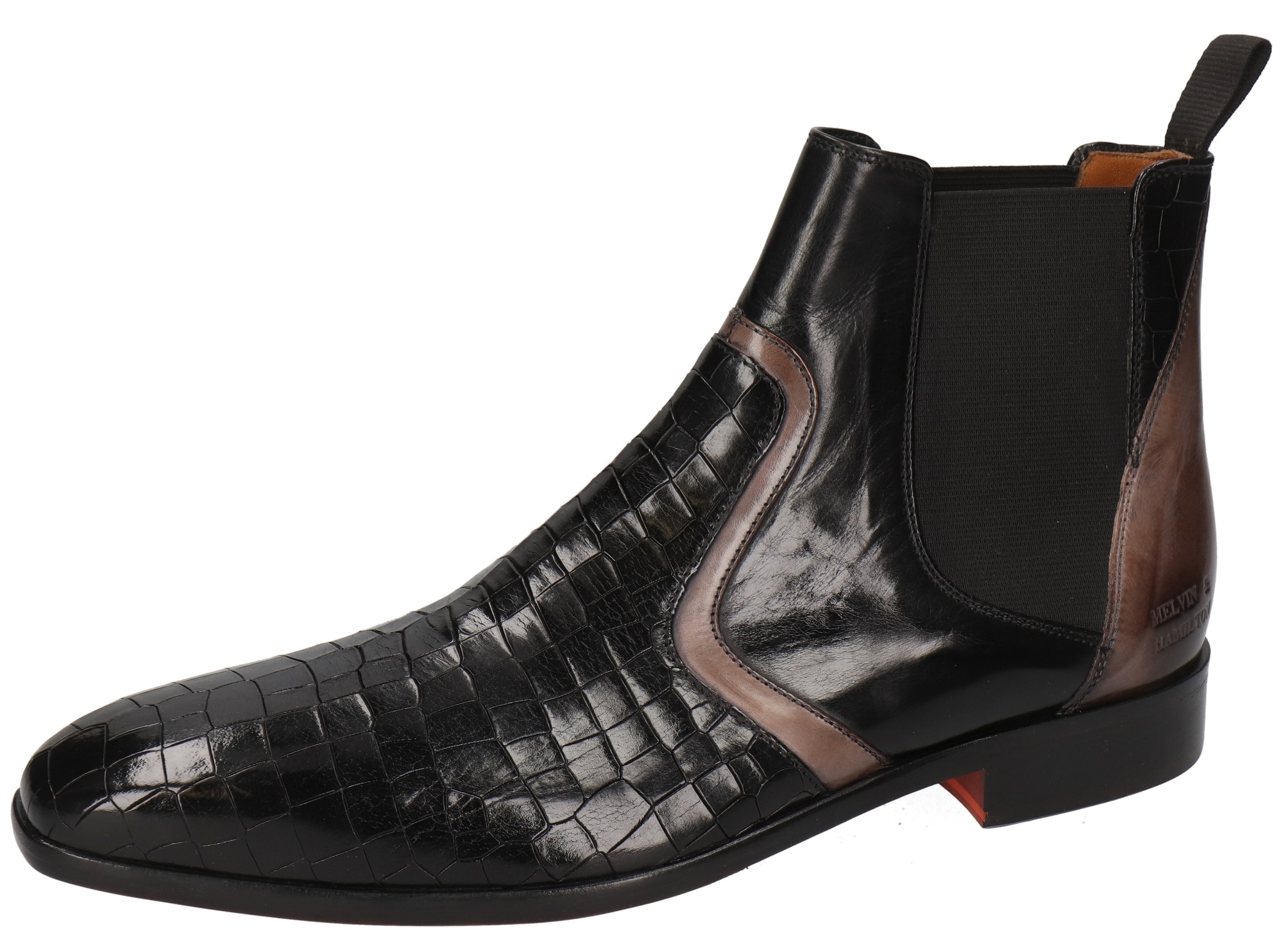 Melvin & Hamilton Chelseaboots »Lewis 26 - vegetabil gegerbt«, Stiefelette, Anzugschuh, Business Schuh mit Reptilien Prägung