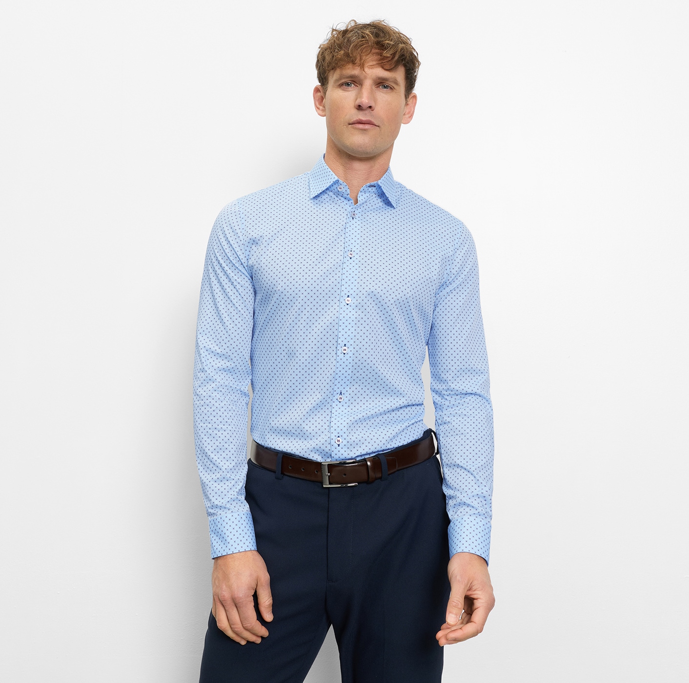 Businesshemd OLYMP "OLYMP No. Six, super slim, Kent", Herren, Gr. 44, Normaler Arm, bleu, 100% Baumwolle, Hemden