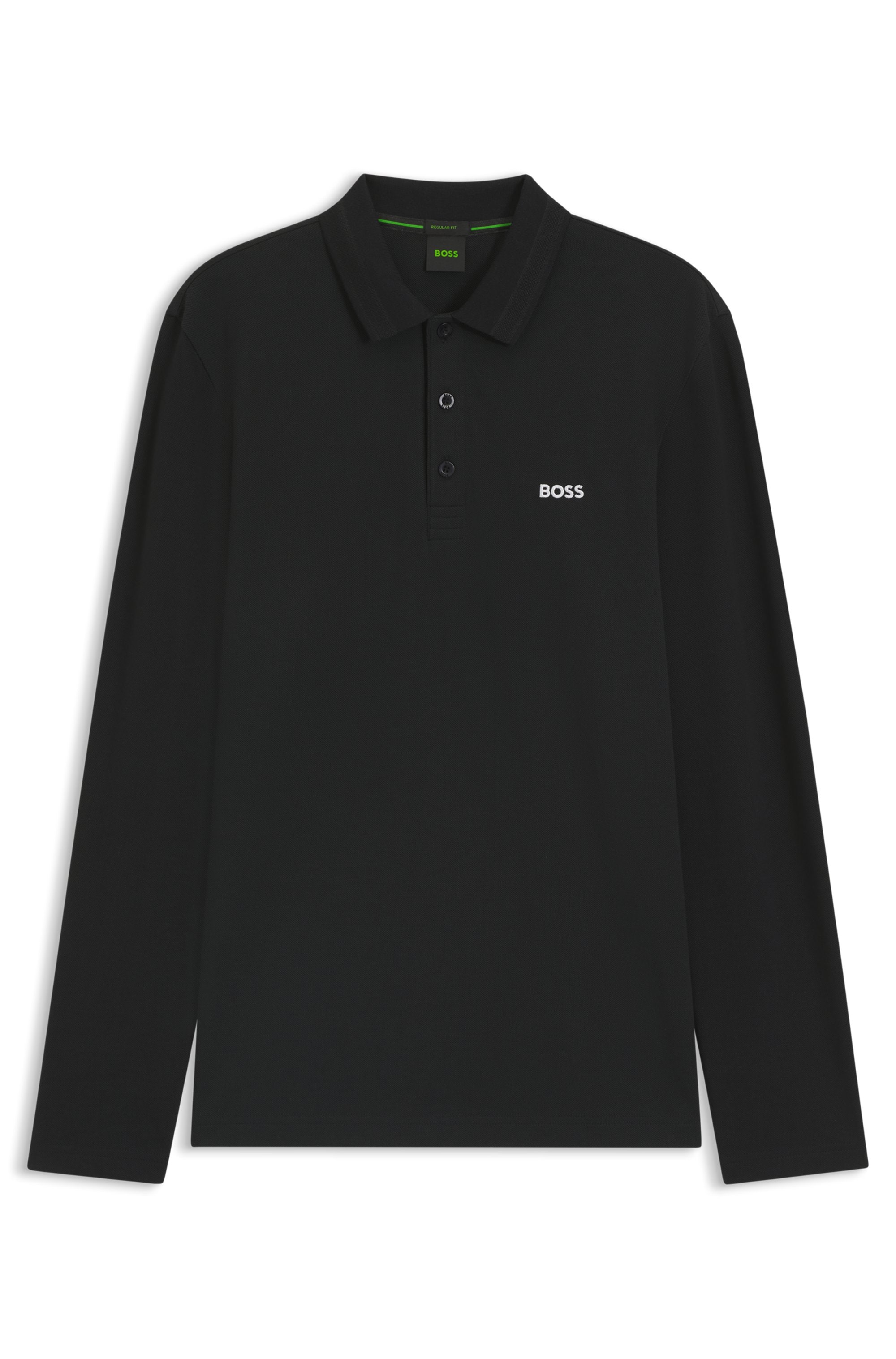BOSS GREEN Langarm-Poloshirt »Plisy«, mit Streifen am Kragen