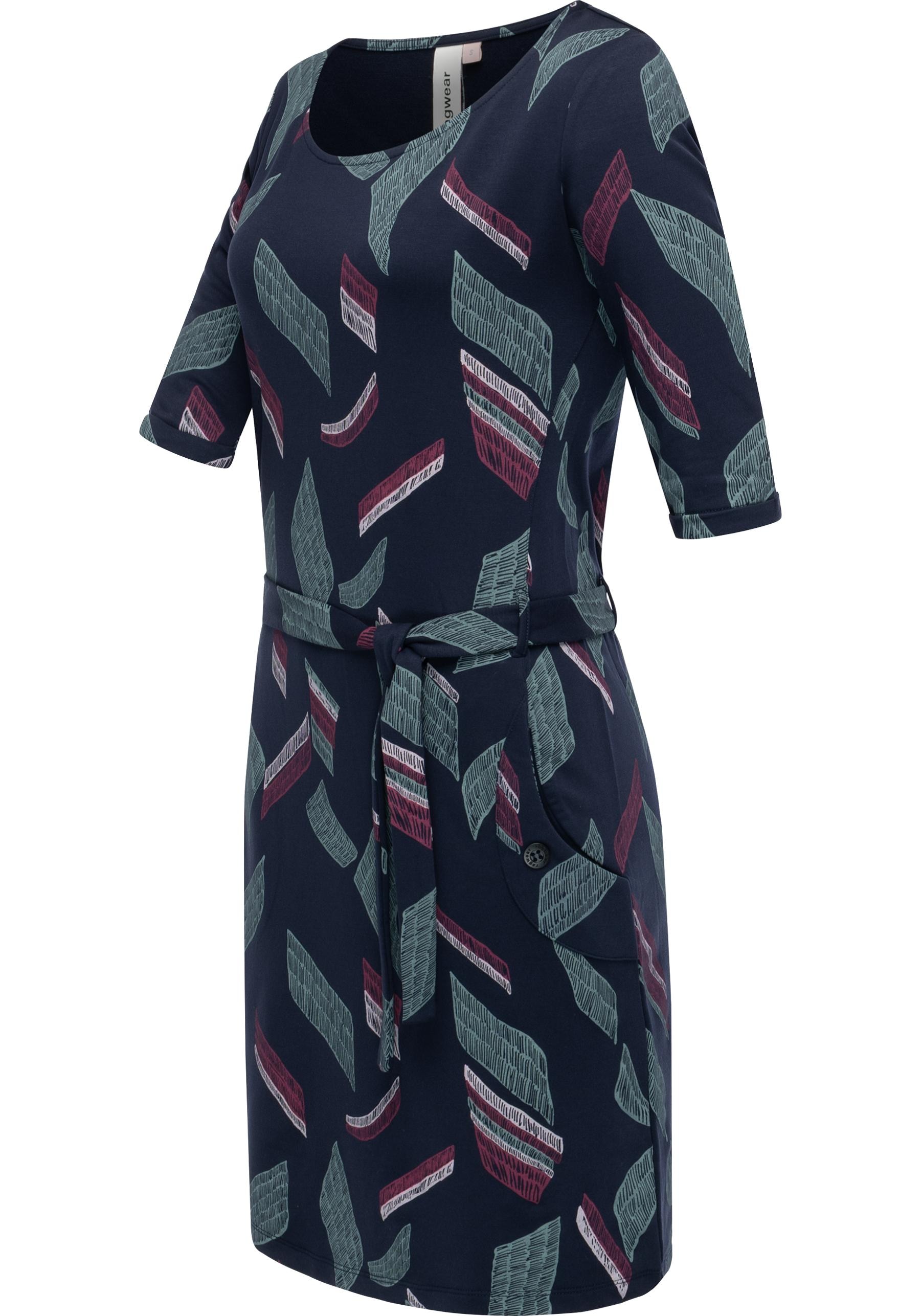 Ragwear Jerseykleid »Kenisha Print«, Midikleid mit Taillengürtel
