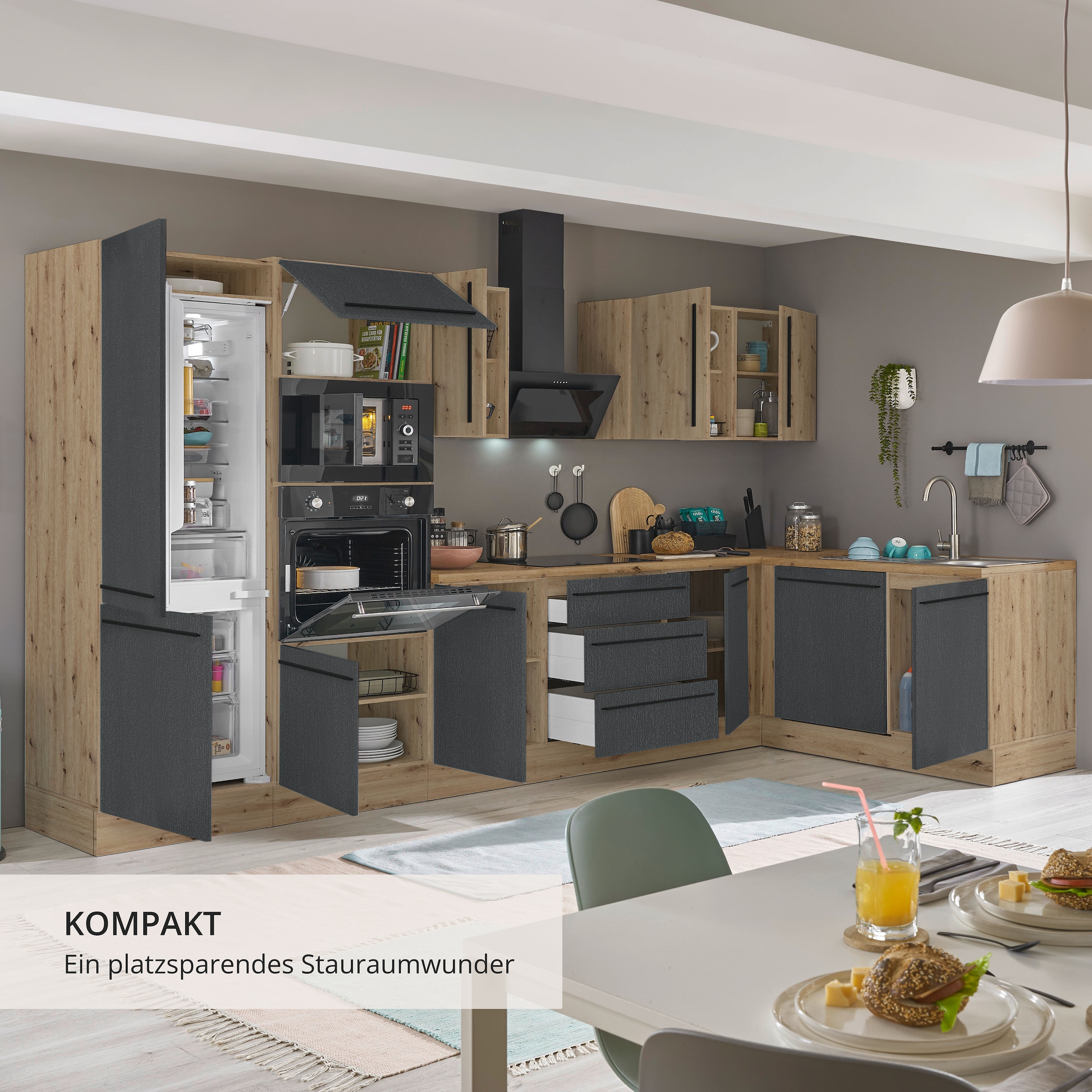 KOCHSTATION Winkelküche »Florida, Stellbreite 340x175 cm« wahlweise mit E-Geräten, mit Softclose für Türen und Schubkästen