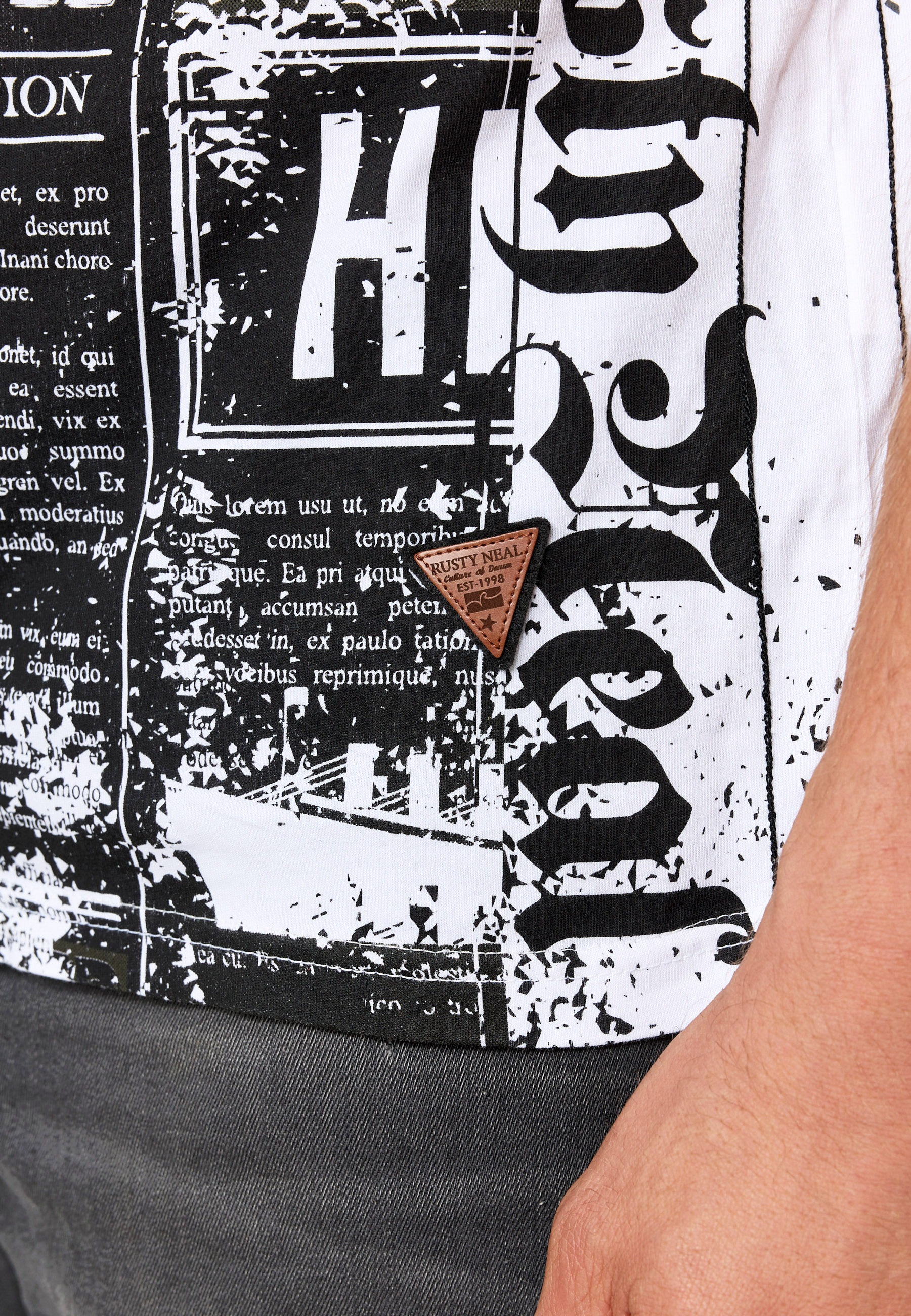 Rusty Neal Used-Look im Allover-Print T-Shirt, | mit kaufen ▷ BAUR