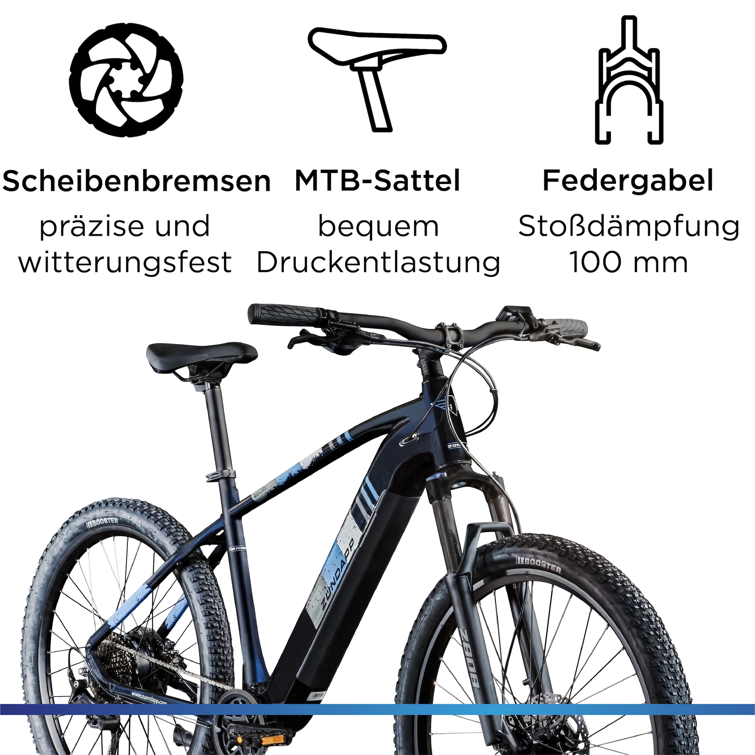 Zündapp »Z808« 10 Gang Shimano Deore RD-T6000 Schaltwerk Kettenschaltung Heckmotor 250 W Pedelec, Elektrofahrrad für Damen und Herren, MTB