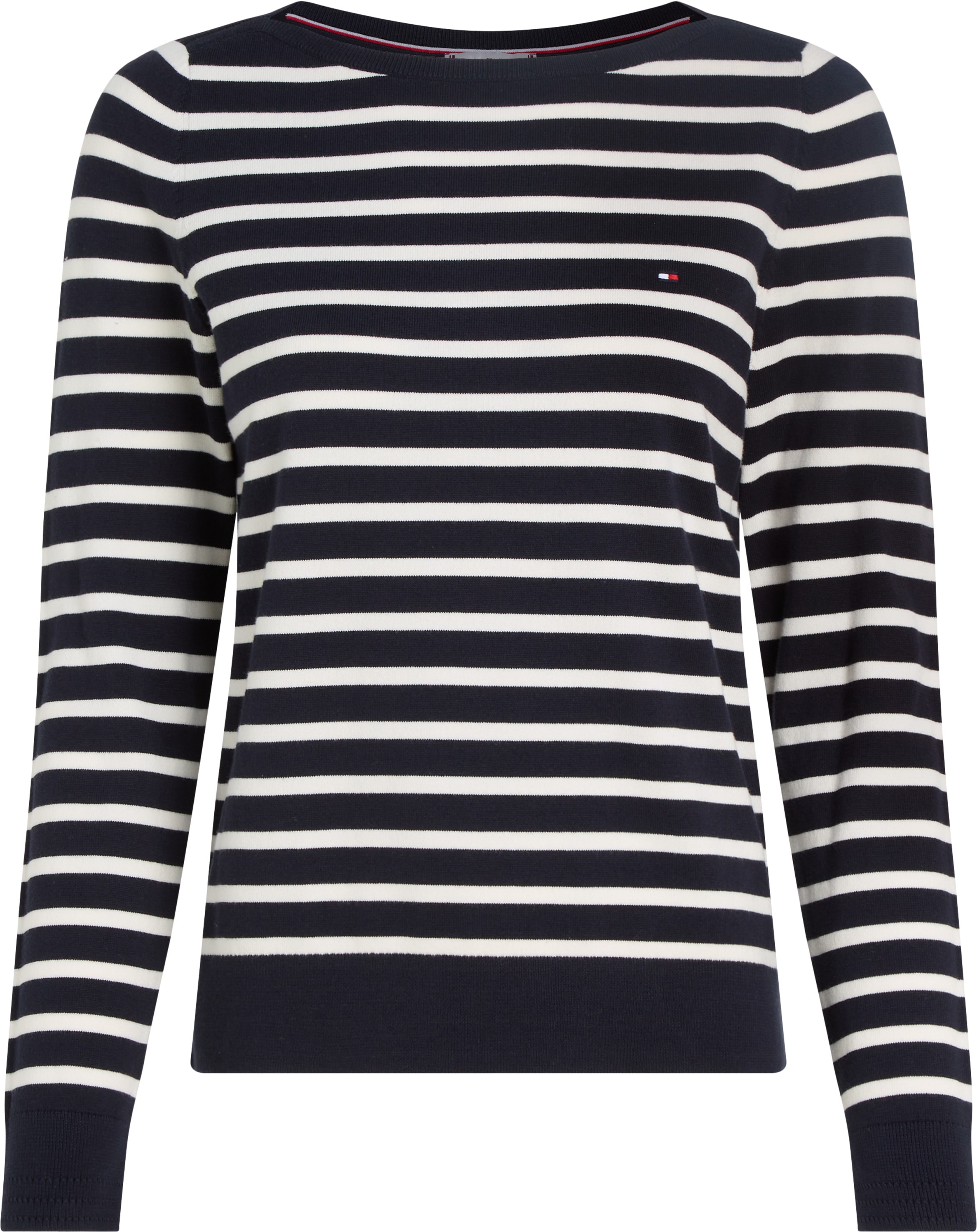 Tommy Hilfiger Strickpullover »CO JERSEY STITCH BOAT-NK SWEATER«, mit Tommy Hilfiger Logo-Flag am Ärmel