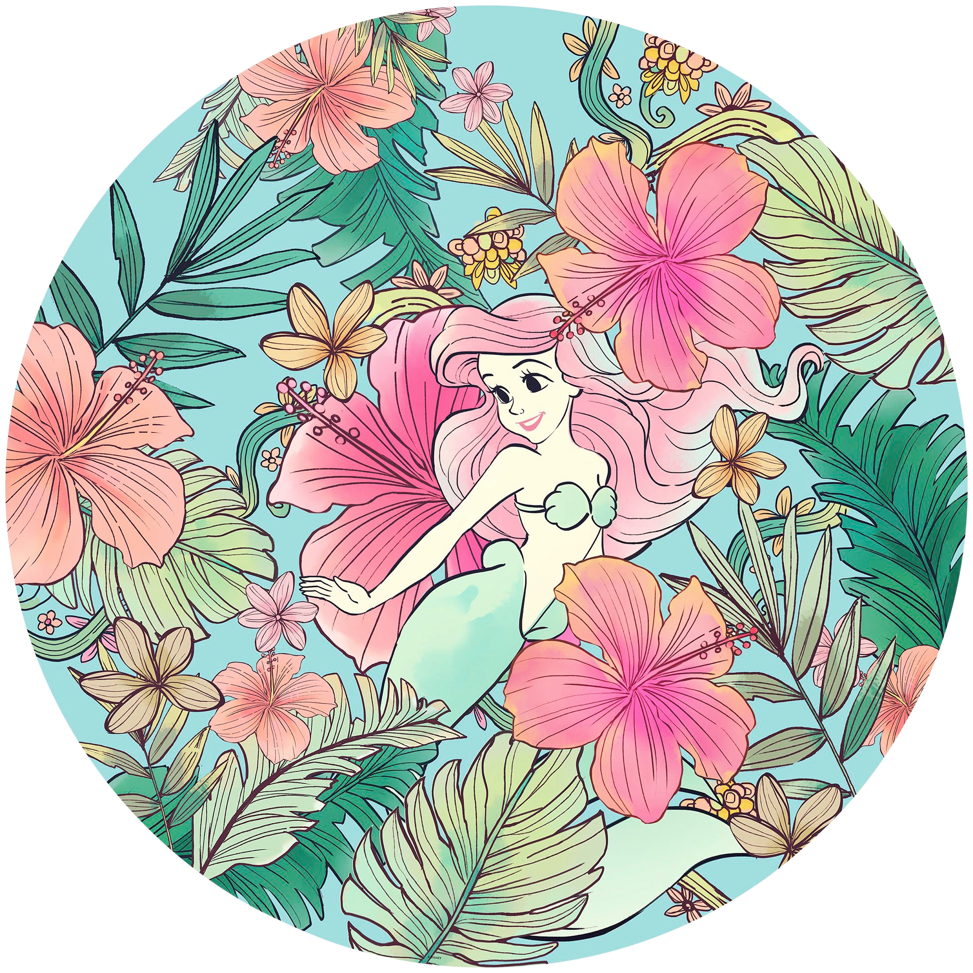 Komar Vliestapete "Vlies selbstklebend - Ariel Ocean Flowers - Größe 125 x 125 cm" bedruckt glatt Kinderzimmer