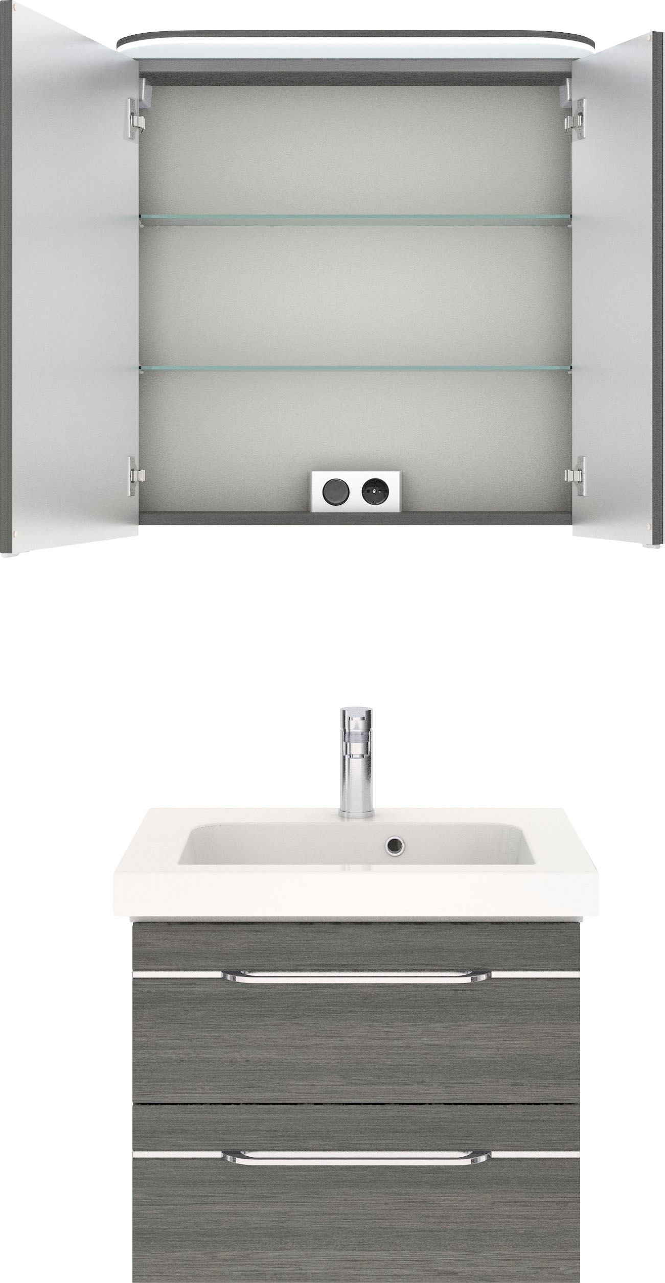 Saphir Badmöbel-Set »Balto Sprint 2-teilig, Mineralmarmor-Waschtisch mit LED-Spiegelschrank«, (2 St.), Badezimmer Set inkl. Türdämpfer, 70 cm breit, 2 Türen, 2 Schubladen