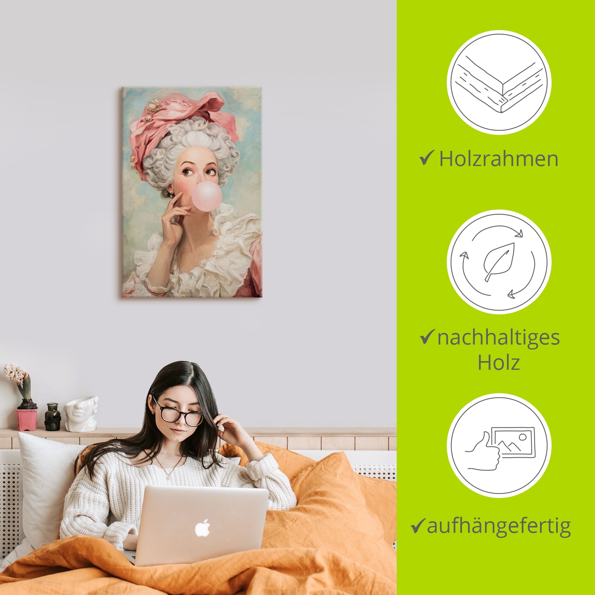 Wandbild ARTLAND "Kaugummi Rebellin Madame Pompadour", farbe bild(er): blau, B:40cm H:60cm, Bilder, als Alubild, Leinwandbild, Poster, Wandaufkleber in verschied. Größen 2