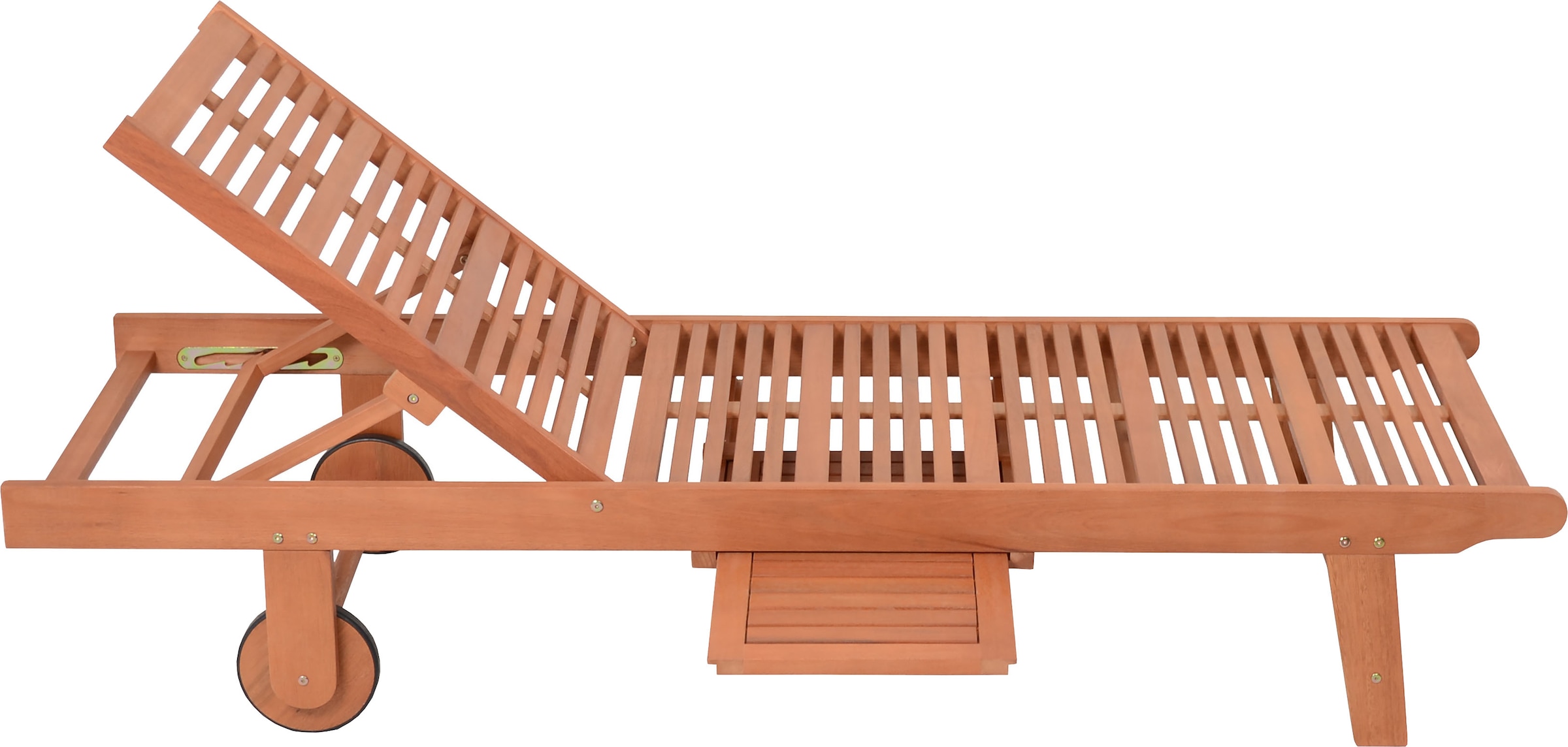 Garden Pleasure Gartenliege »Sonnenliege »SAN DIEGO«, braun«, Eukalyptusholz, verstellbare Rückenlehne, L: 110, cmausziehbarer Tisch