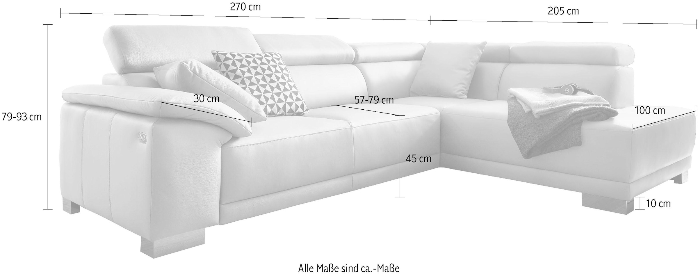 3C Candy Ecksofa »Menorca modern und bequem, L-Form«, Kopfteilverstellung, wahlweise elektronischer Sitzvorzug, in Dickleder