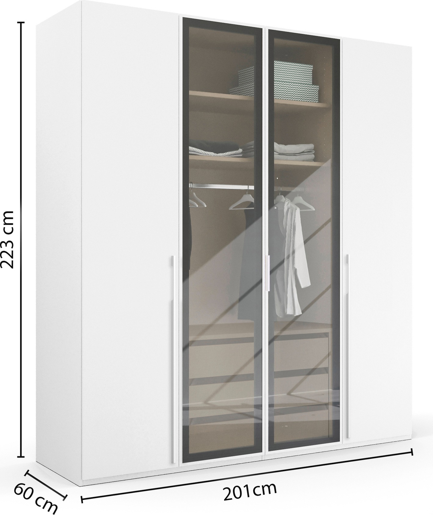 rauch Drehtürenschrank »Kleiderschrank Schrank Garderobe SKAT SHINE mit hochwertigem,«, transparentem Grauglas inkl. umfangreichem Zubehör MADE IN GERMANY