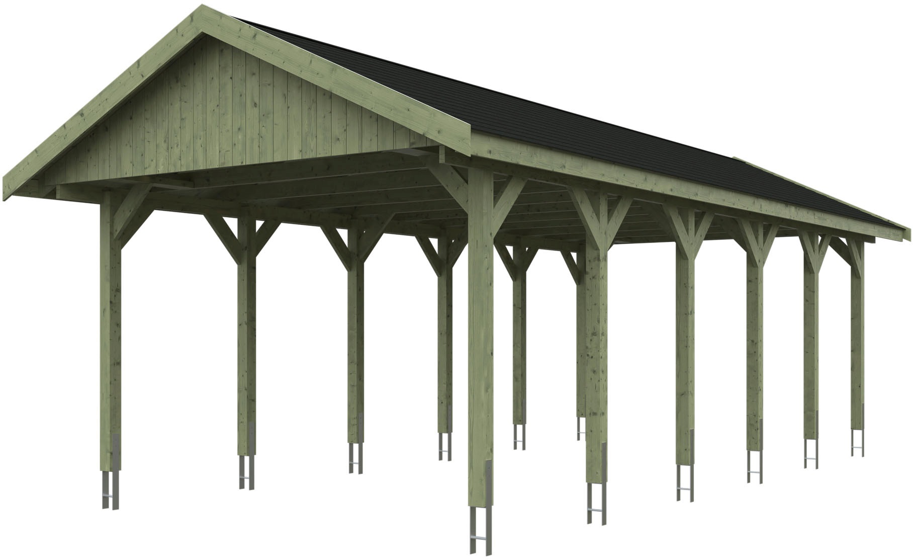 Skanholz Einzelcarport "Wallgau", Nadelholz, 340 cm, Grün, mit schwarzen Dachschindeln