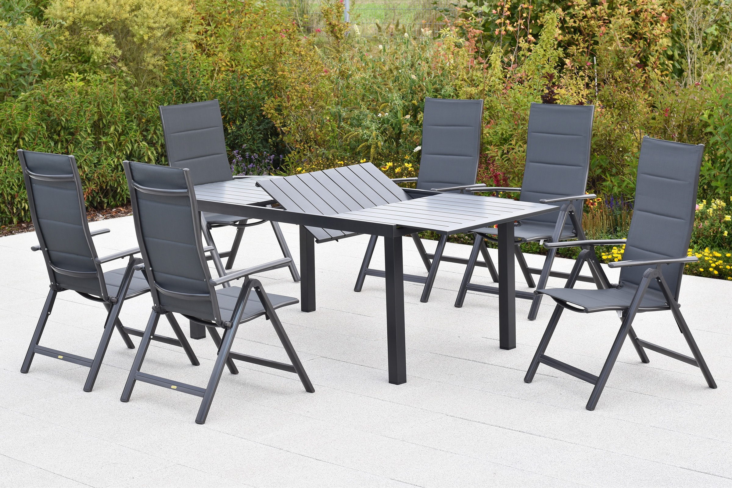 MERXX Garten-Essgruppe »Taviano« Set, 7 tlg. inkl. 6 Klappsessel, 1 Ausziehtisch