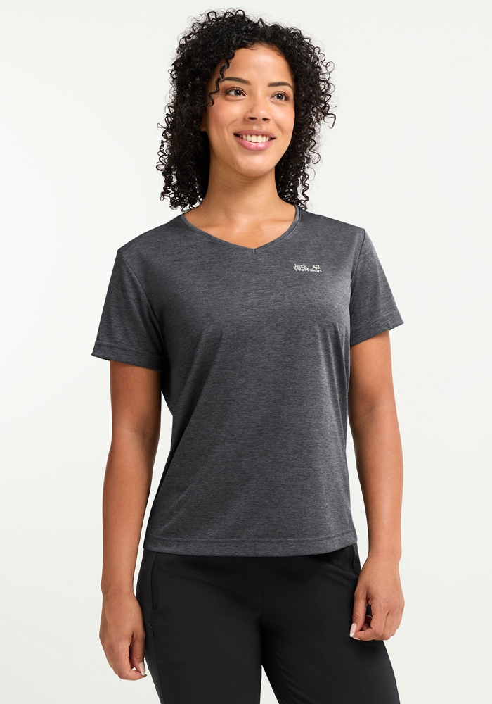 Jack Wolfskin Funktionsshirt "Wildtrail T W" Mit V-Ausschnitt, Aus Polyester, Normale Länge, Kurzarm