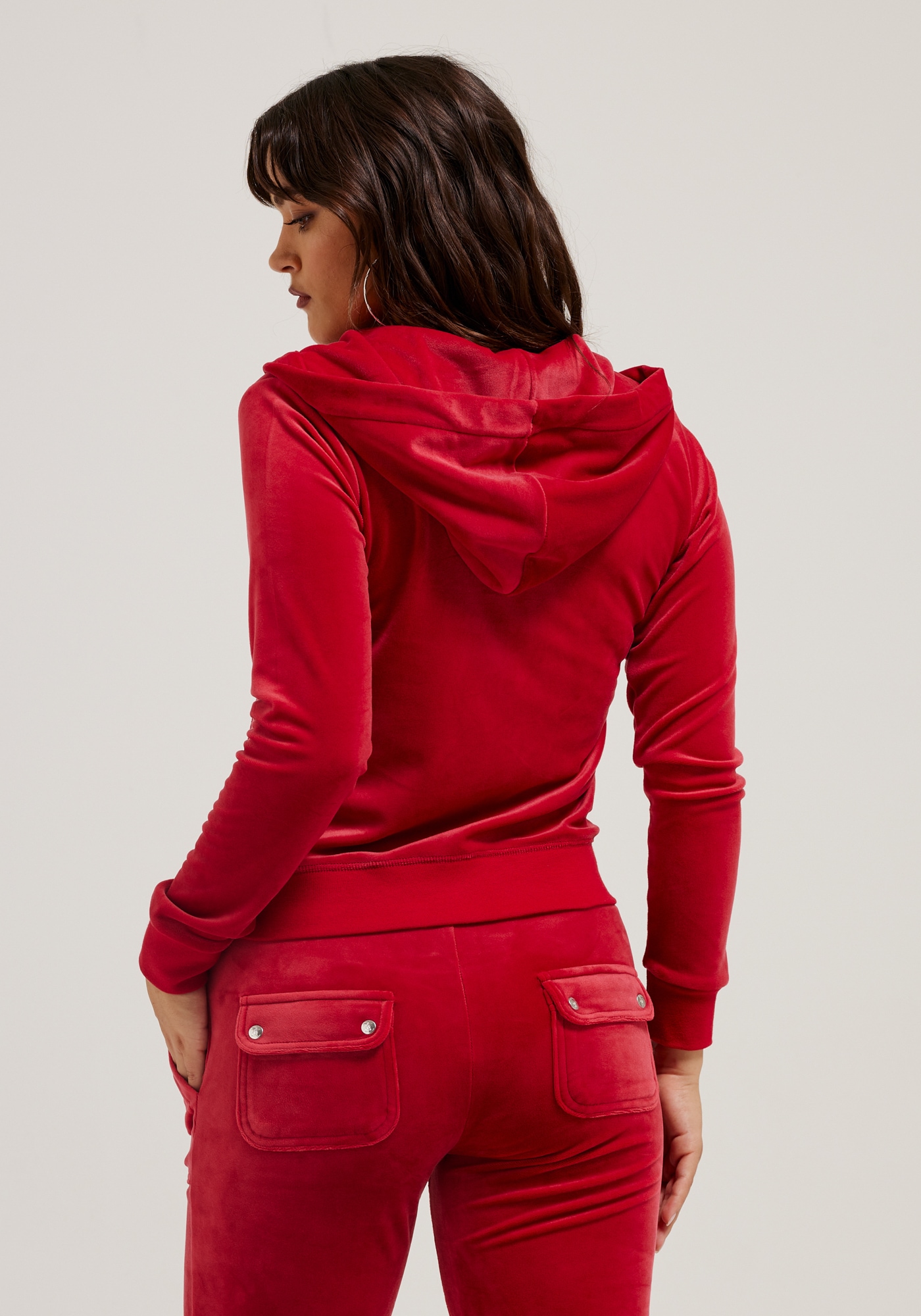 Juicy Couture Kapuzennickijacke »ROBERTSON HOODIE Damen«, ohne Kapuze, Trainingsjacke Damen, Sweatjacke mit Kapuze, Velour, mit Glitzer, Sale